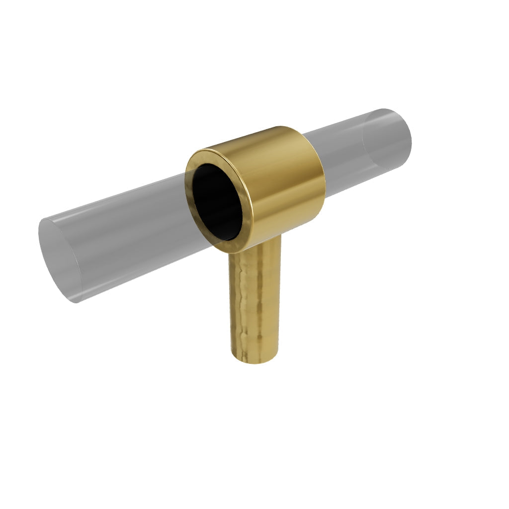 A modern cabinet bar handle, Petra V crafted from grey acrylic with polished brass mounts, model A-0011 by Mantara, SKU A-0011.