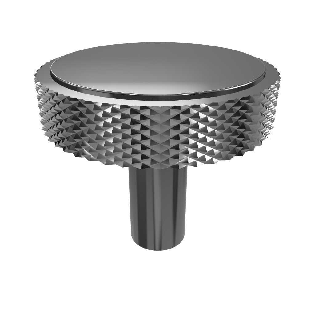 B‑0061 Enigma knob in polished brass, modern style diameter 35 mm knob thickness and 10 mm stem, suitable for kitchen drawers, cabinets and wardrobes