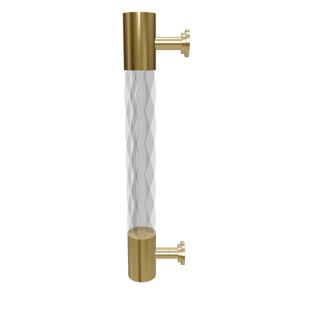 A luxury wardrobe pull handle, Helix designed in white acrylic with polished brass and brushed stem, model A-0012 by Mantara