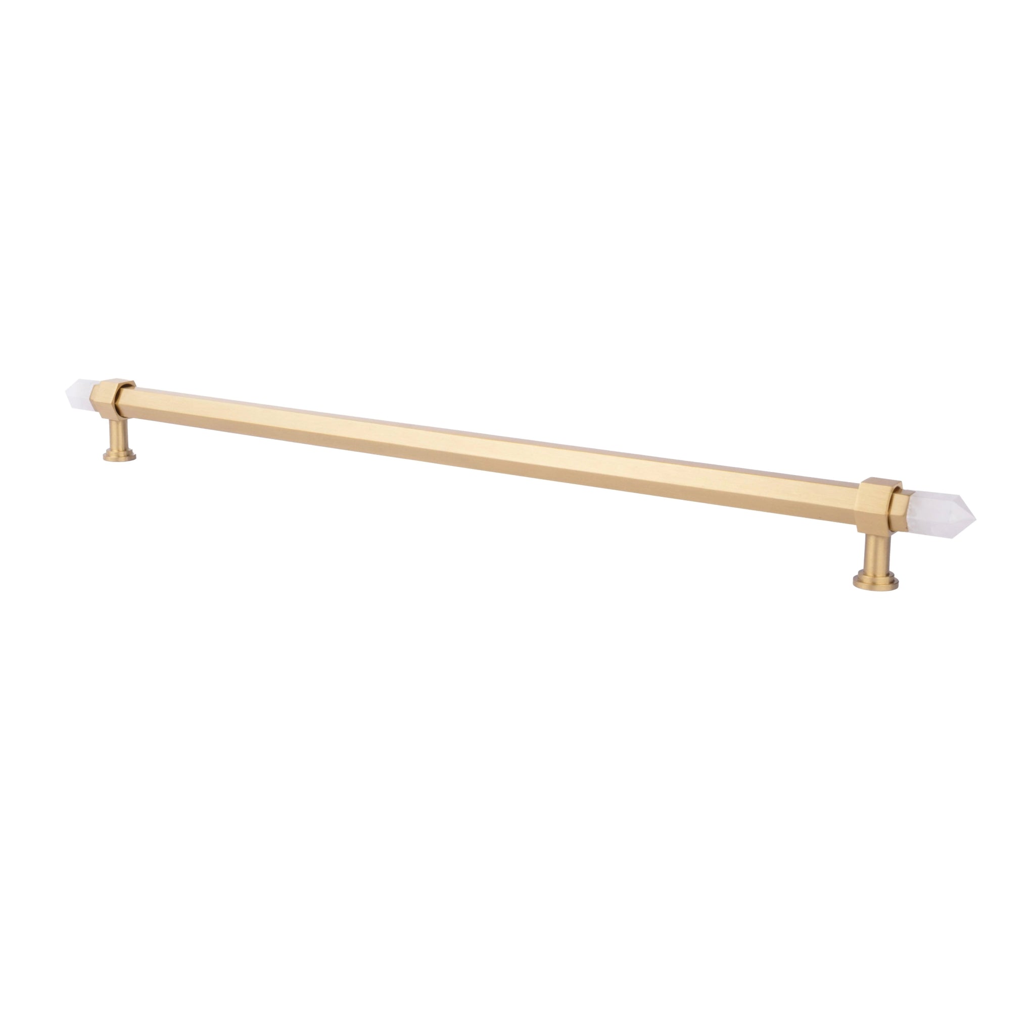 The Mantara C-0015 Quartz Handle is a modern brass and crystal handle in white, ideal for doors, wardrobes, and cabinets.