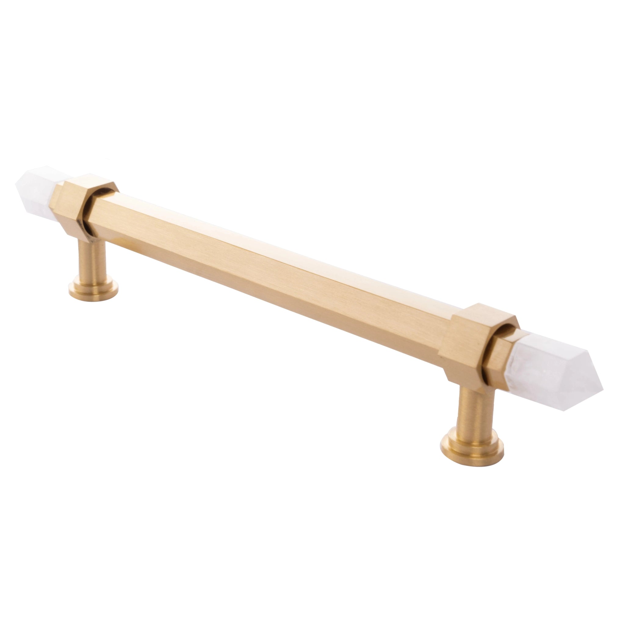 The Mantara C-0015 Quartz Handle is a modern brass and crystal handle in white, ideal for doors, wardrobes, and cabinets.
