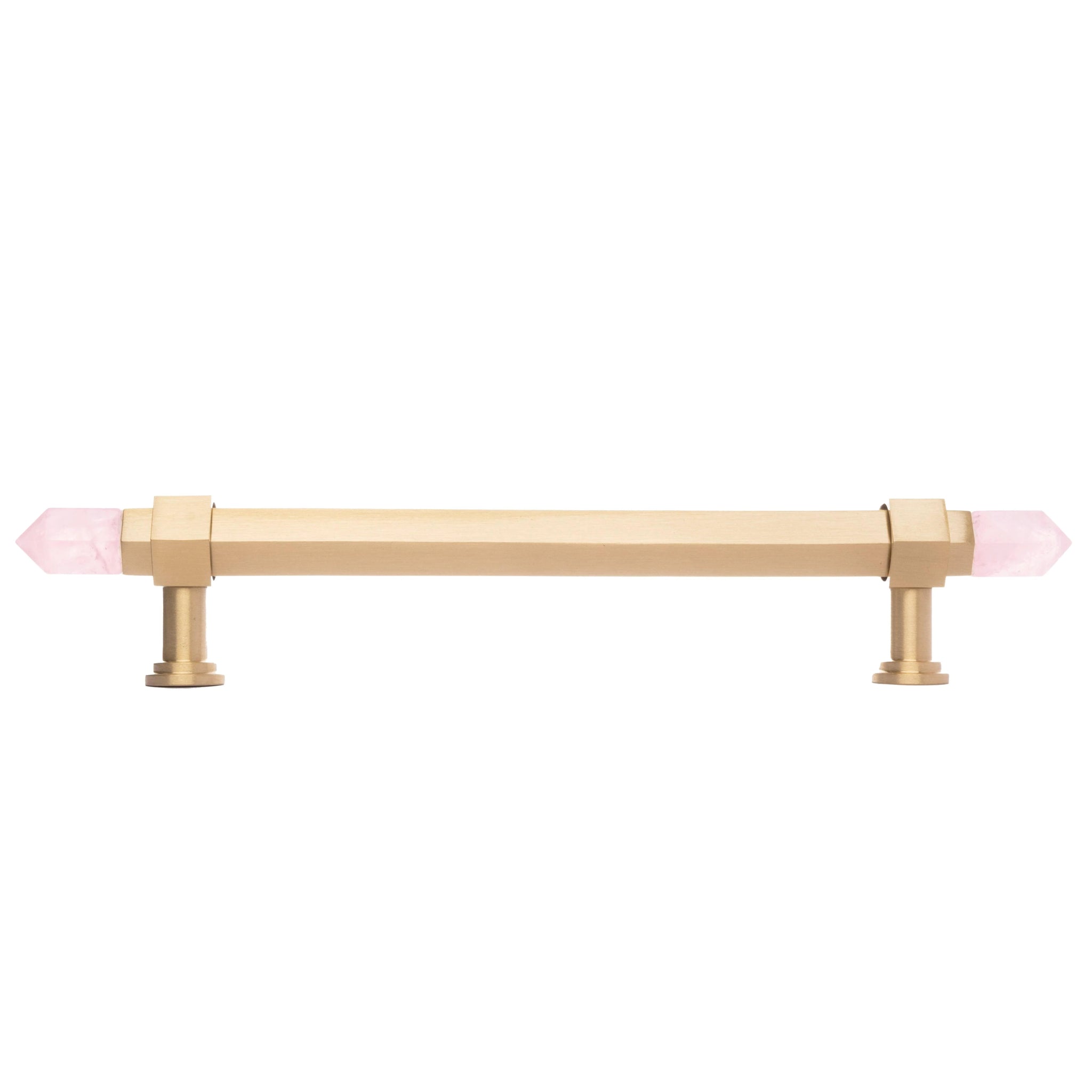 The Mantara C-0015 Quartz Handle is a modern brass and crystal handle in pink, ideal for doors, wardrobes, and cabinets.