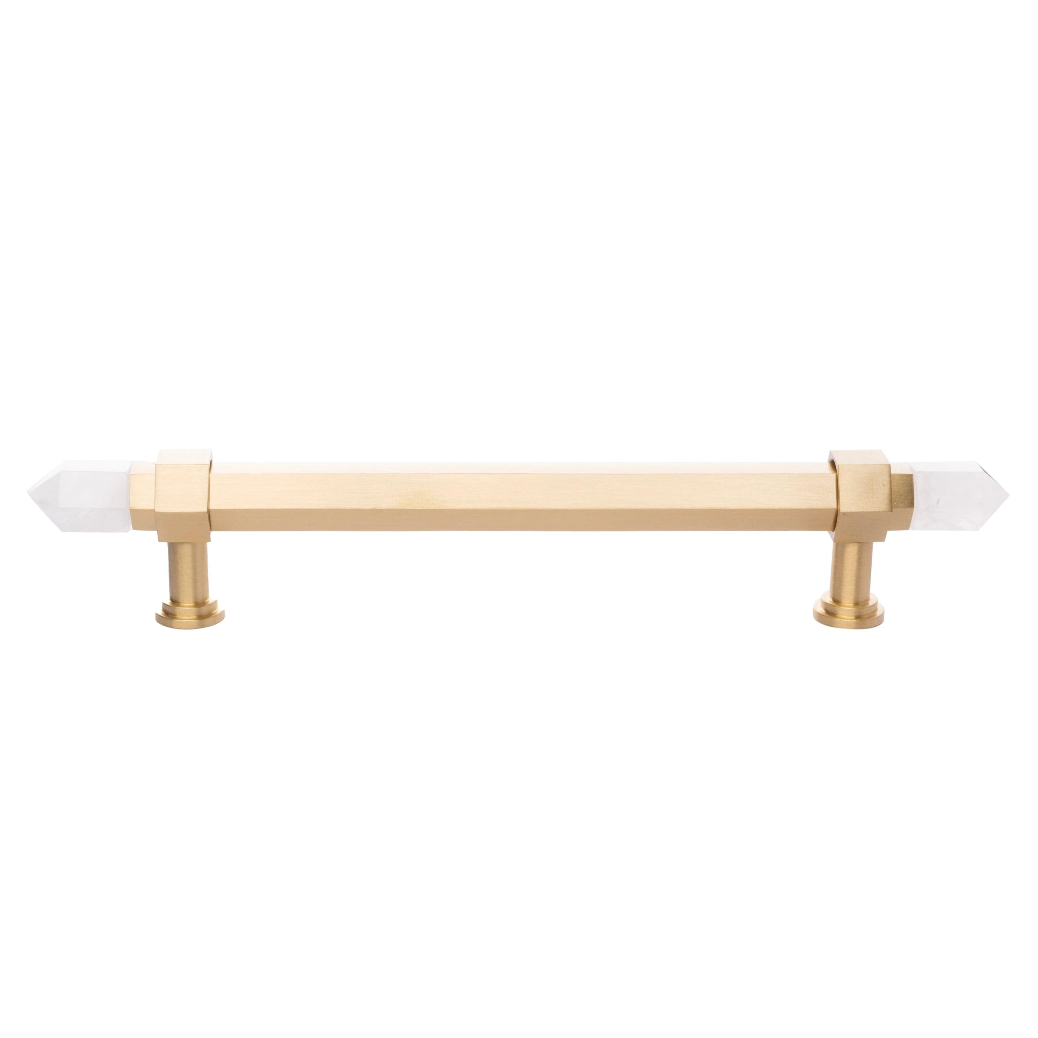 The Mantara C-0015 Quartz Handle is a modern brass and crystal handle in white, ideal for doors, wardrobes, and cabinets.