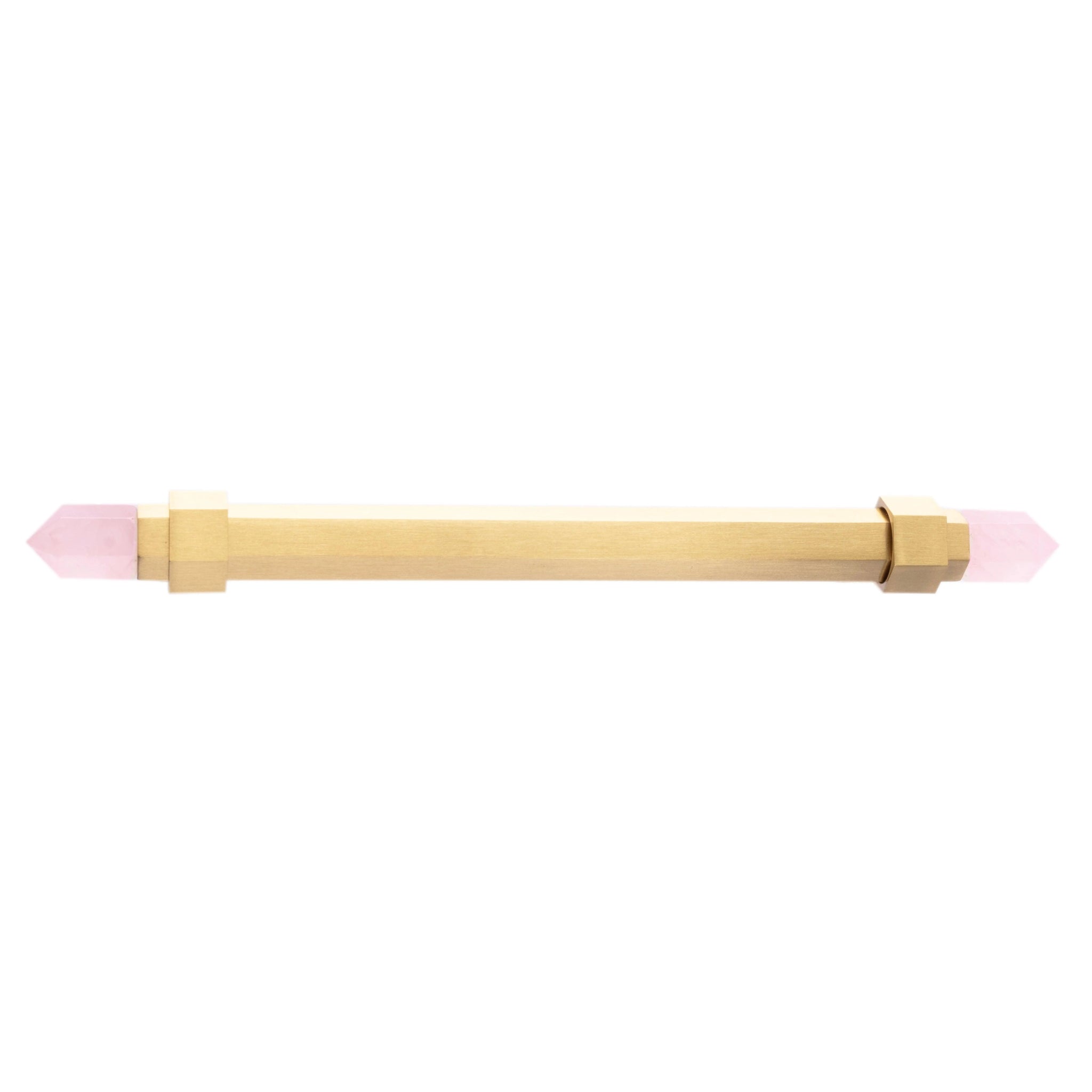 The Mantara C-0015 Quartz Handle is a modern brass and crystal handle in pink, ideal for doors, wardrobes, and cabinets.