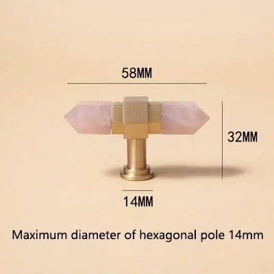 The Mantara C-0015 Quartz Handle is a modern brass and crystal handle in pink, ideal for doors, wardrobes, and cabinets.