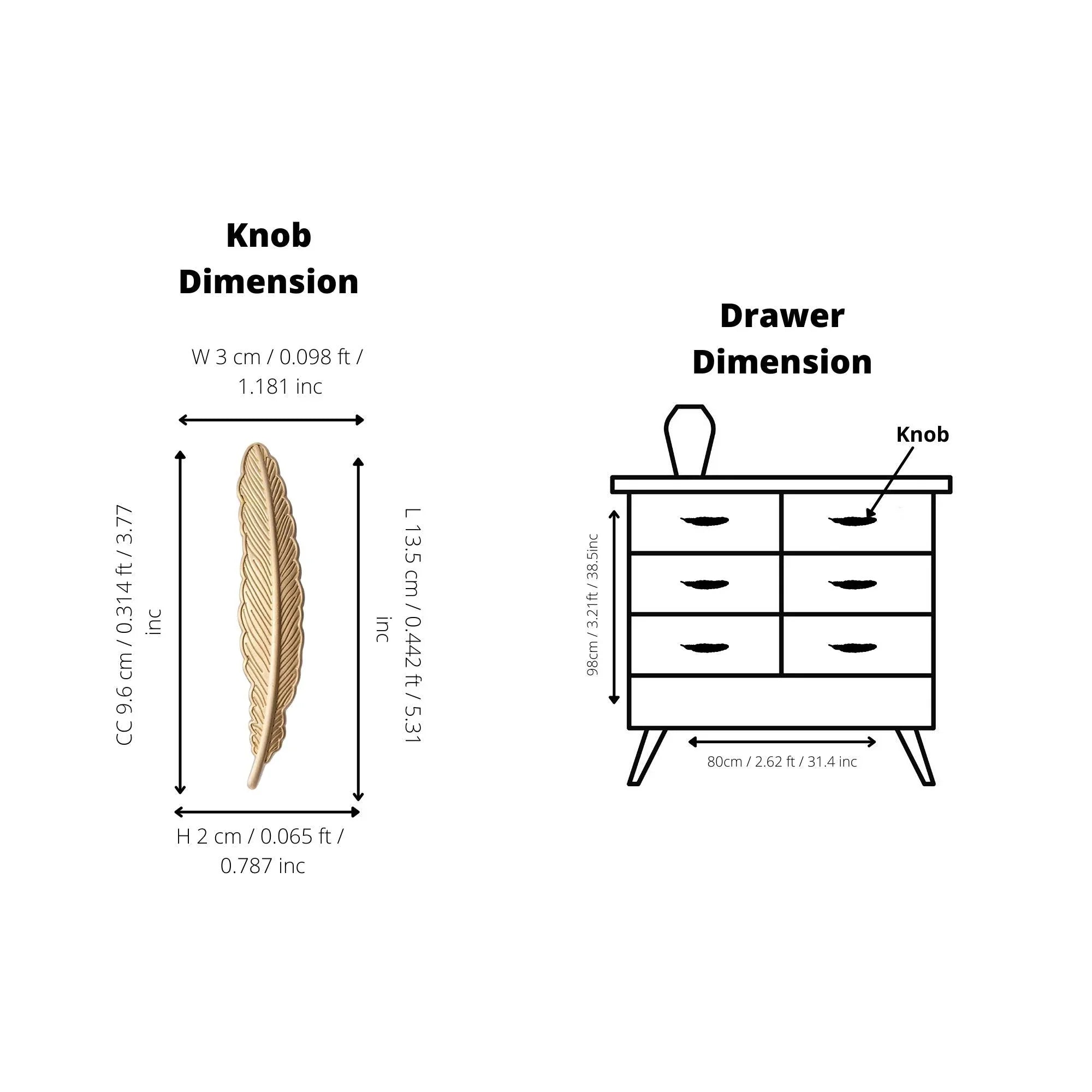 The Mantara B-0008 Quill Knob is a modern solid brass knob in brushed gold, available in left & right designs for wardrobes, doors, and cabinets.