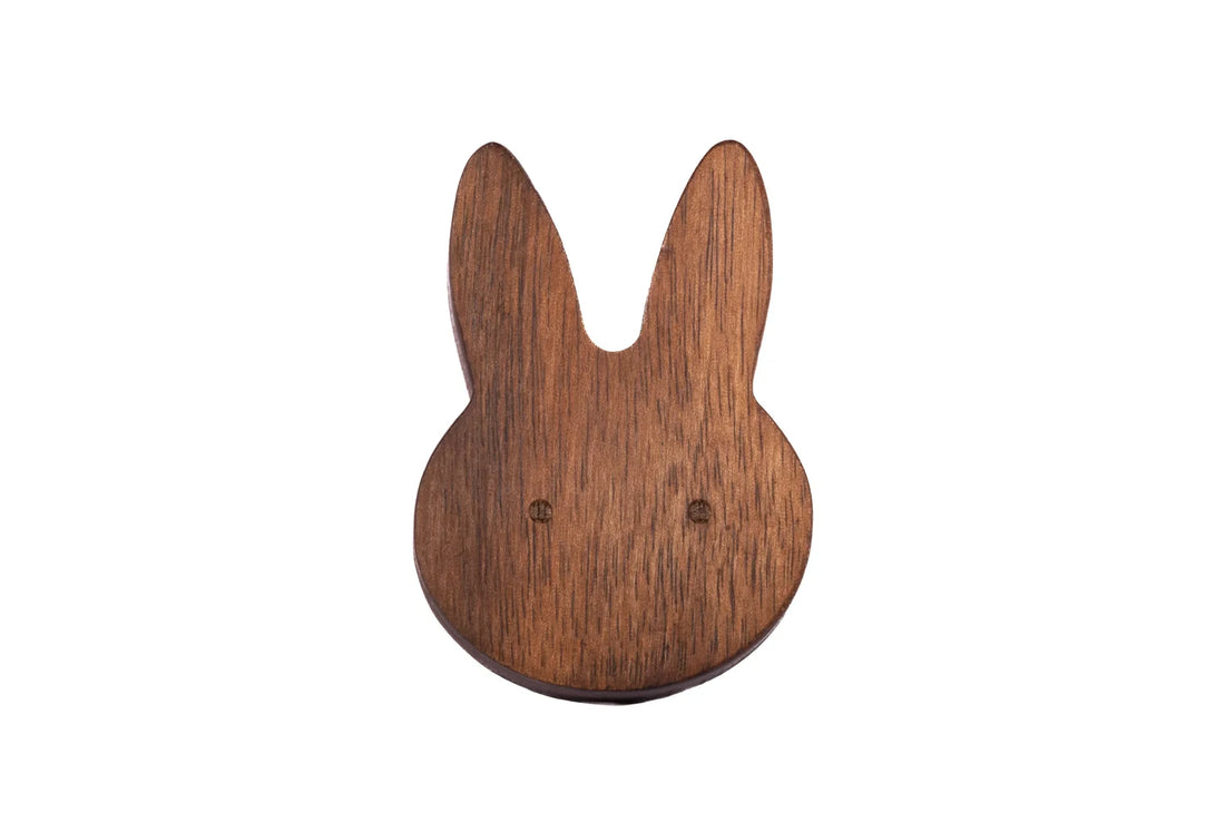 Mantara Rabbit Knob W-0024 is a modern walnut wooden knob/hook, ideal for kids’ rooms, drawers, and cabinets.