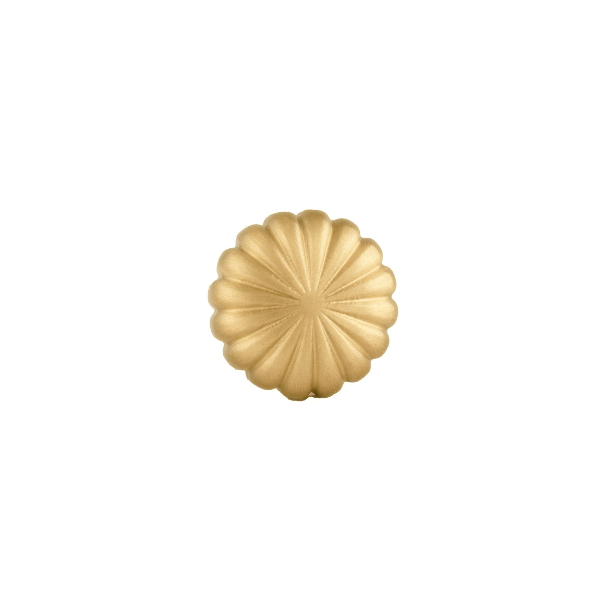 B‑0076 Radial solid brass knob in brushed gold finish, 25 mm diameter, modern style for wardrobes, cabinets, drawers, doors and bathrooms by Mantara.