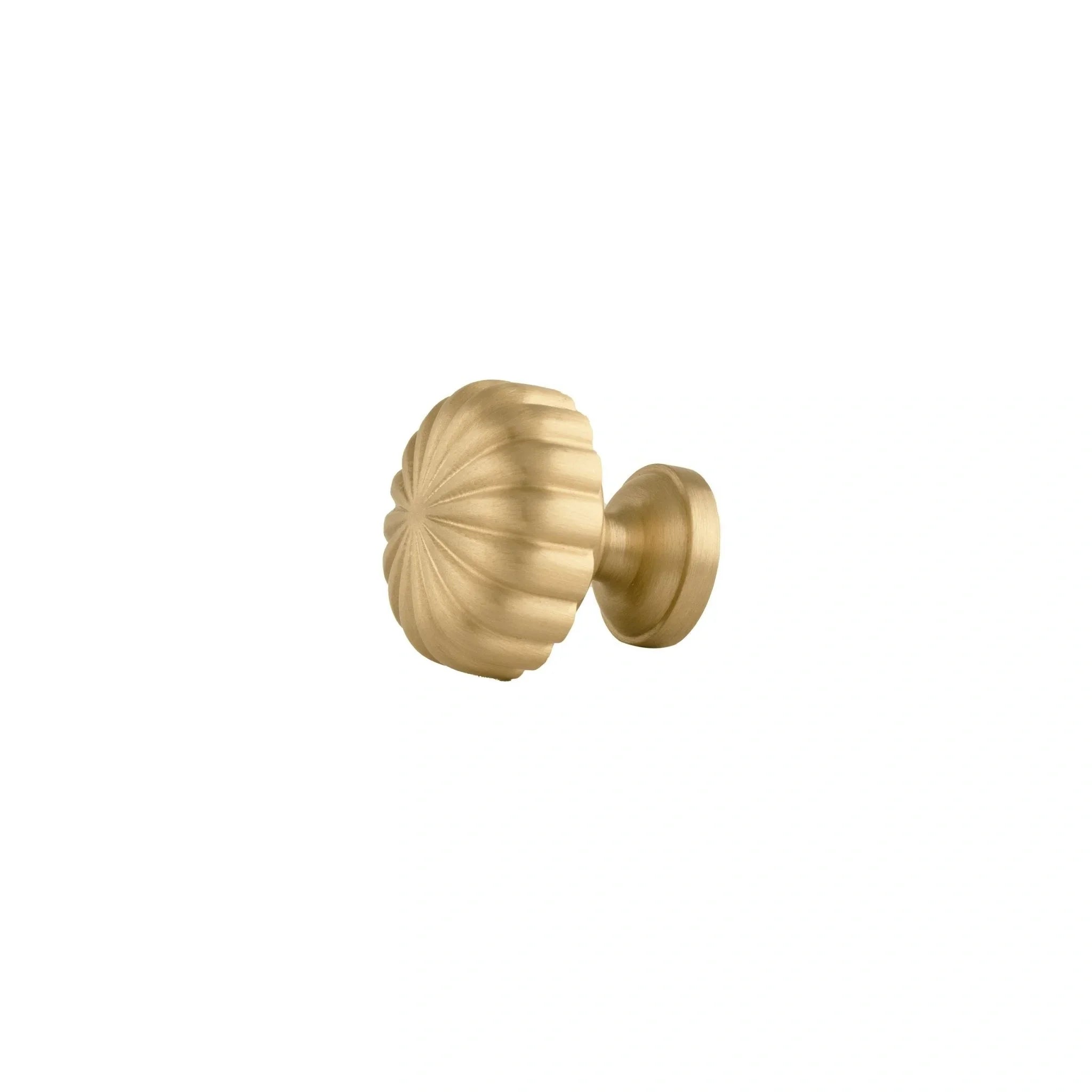Mantara Radial Knob B-0076 is a modern brass knob in gold with brushed finish, ideal for wardrobes, doors & cabinets.
