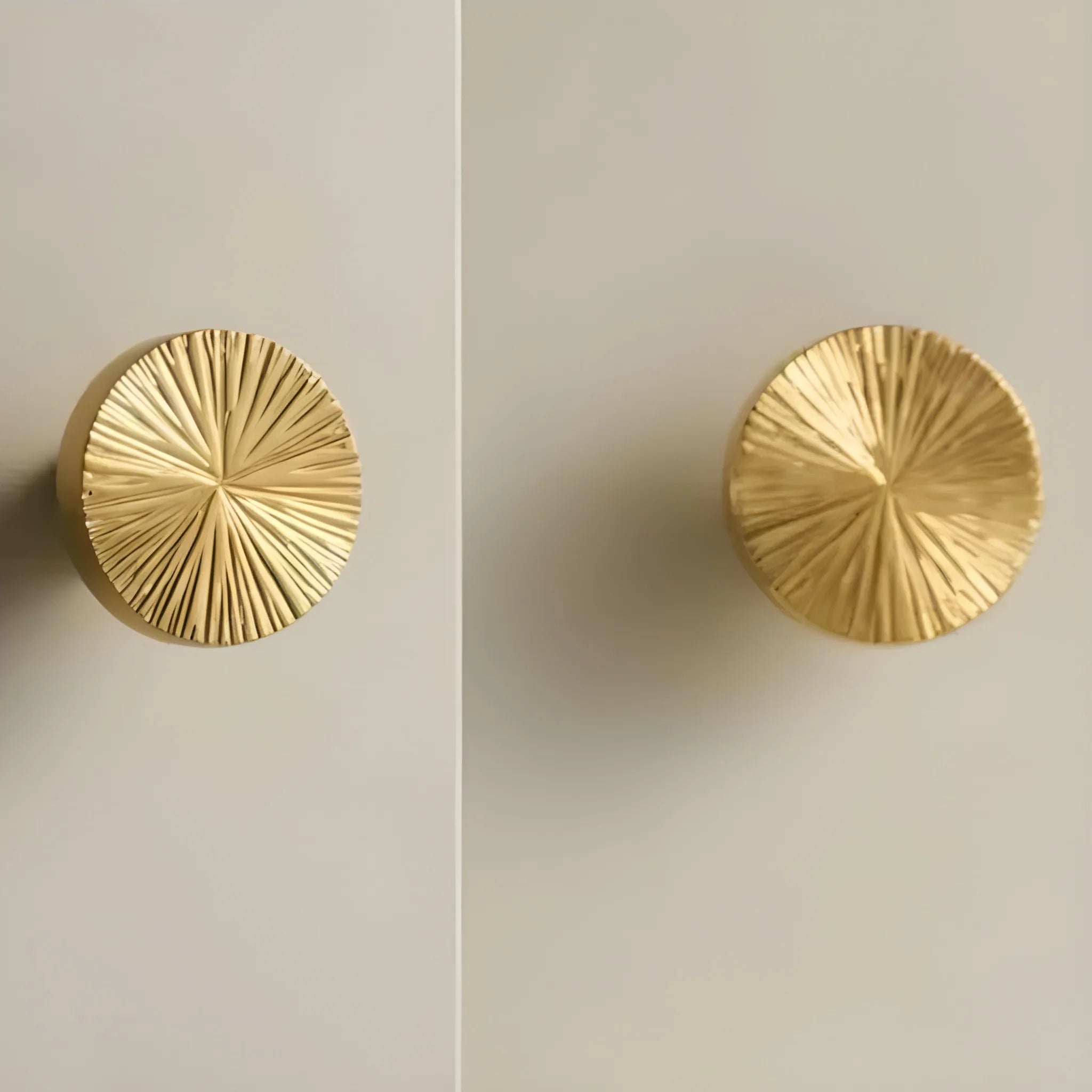 Mantara Radiate Knob B-0103 is a modern polished brass knob in gold, ideal for drawers, cabinets, and furniture.