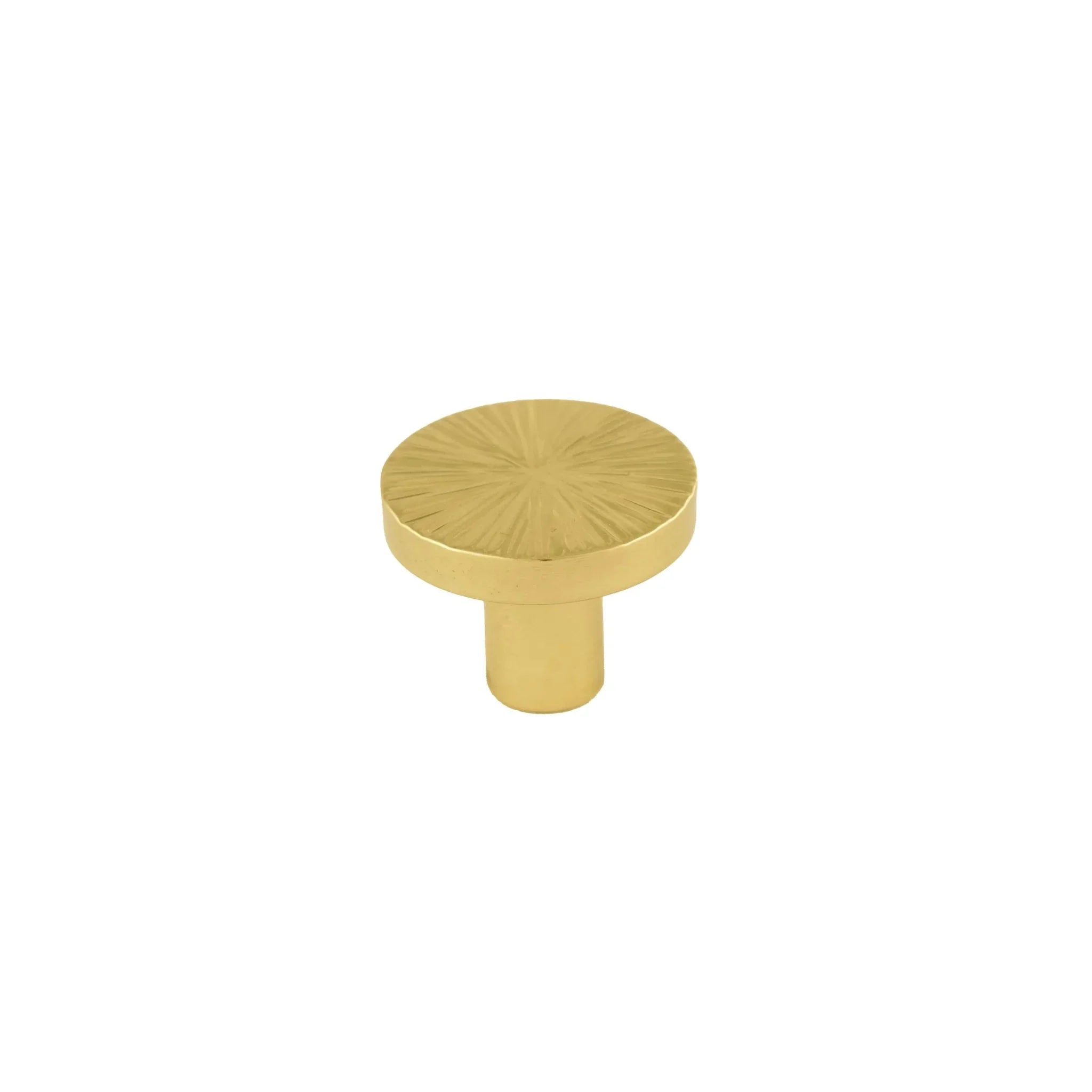 Mantara Radiate Knob B-0103 is a modern polished brass knob in gold, ideal for drawers, cabinets, and furniture.