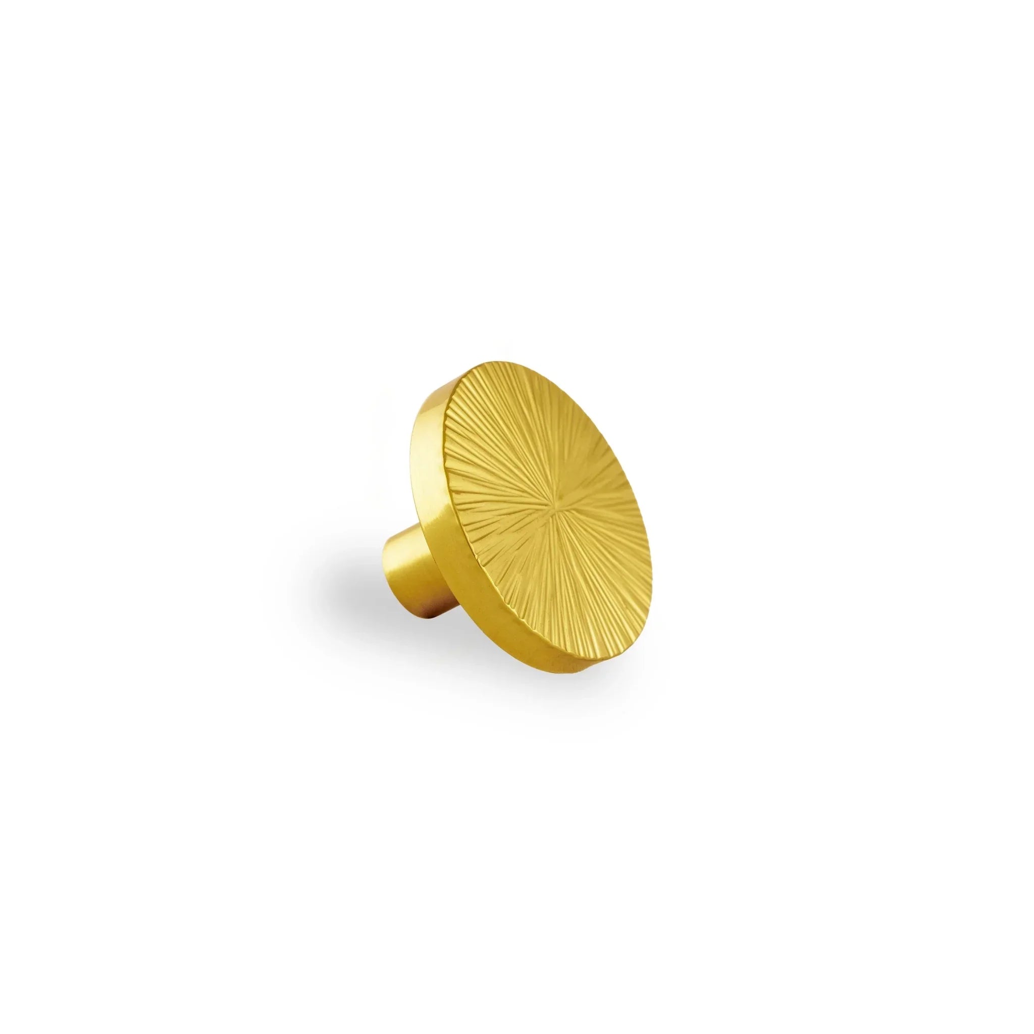 Mantara Radiate Knob B-0103 is a modern polished brass knob in gold, ideal for drawers, cabinets, and furniture.