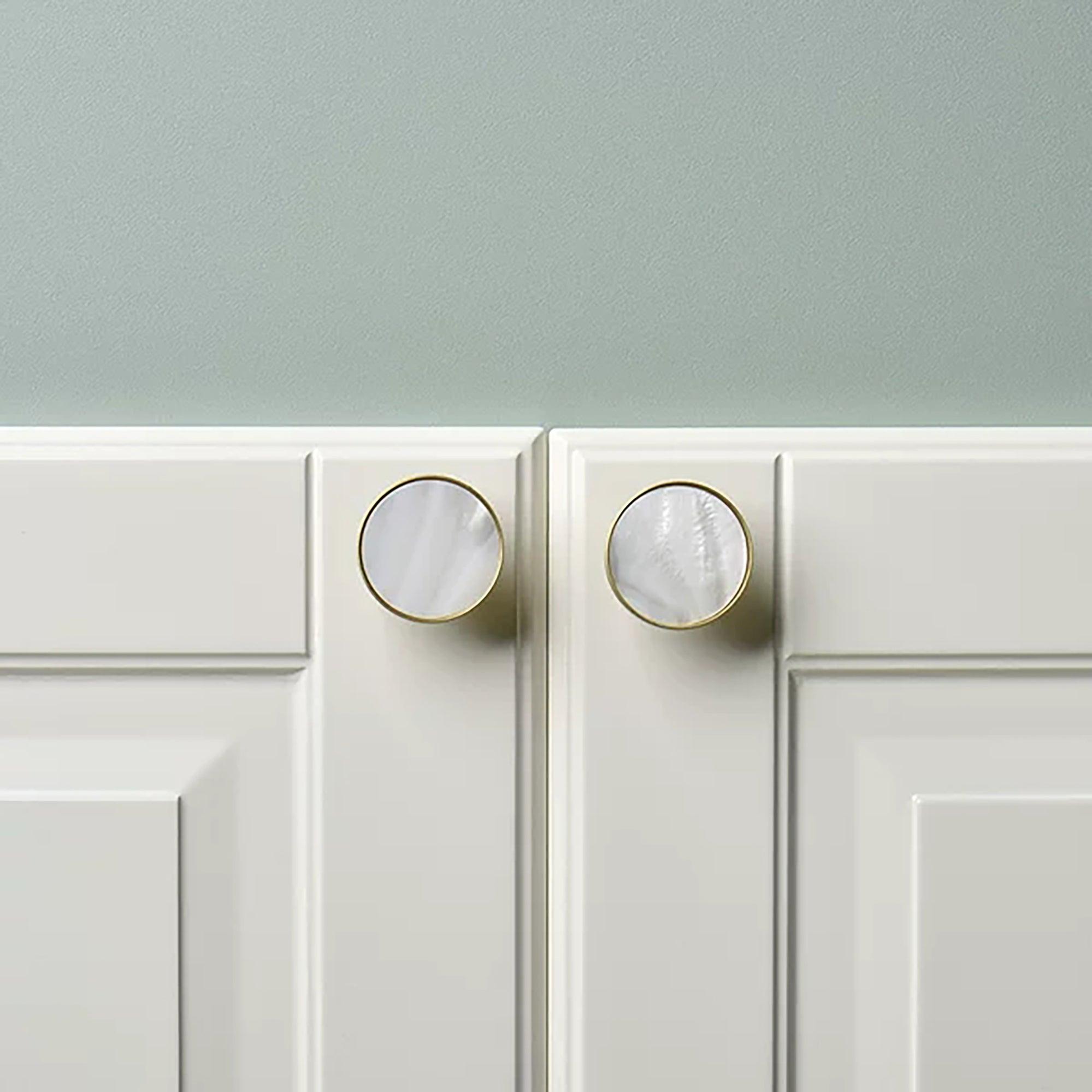 Regal Pearl knob B-0005, white shell brass, Dia27mm H20mm, polished finish, for cabinets & drawers by Mantara