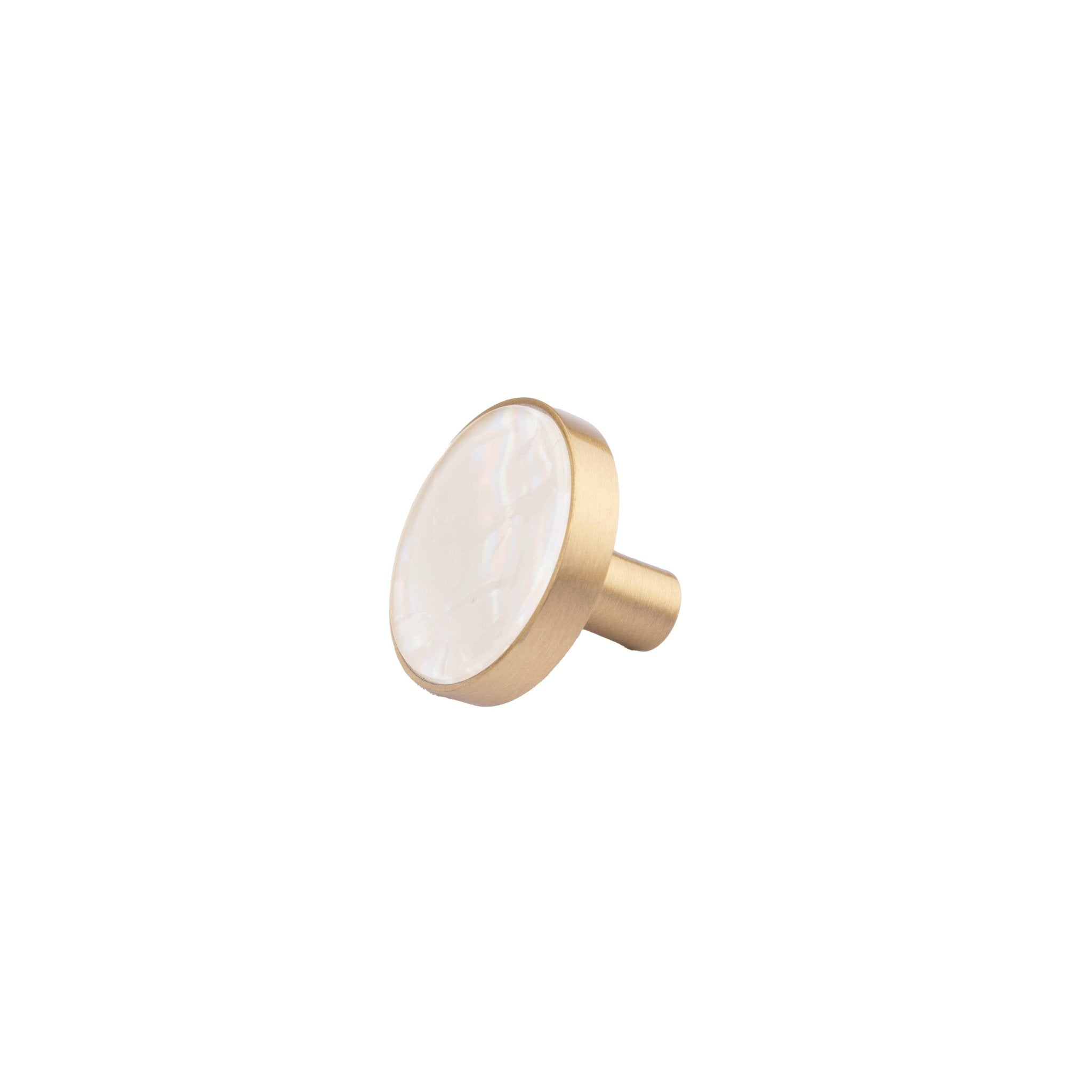 Regal Pearl knob B-0005, white shell brass, Dia27mm H20mm, polished finish, for cabinets & drawers by Mantara