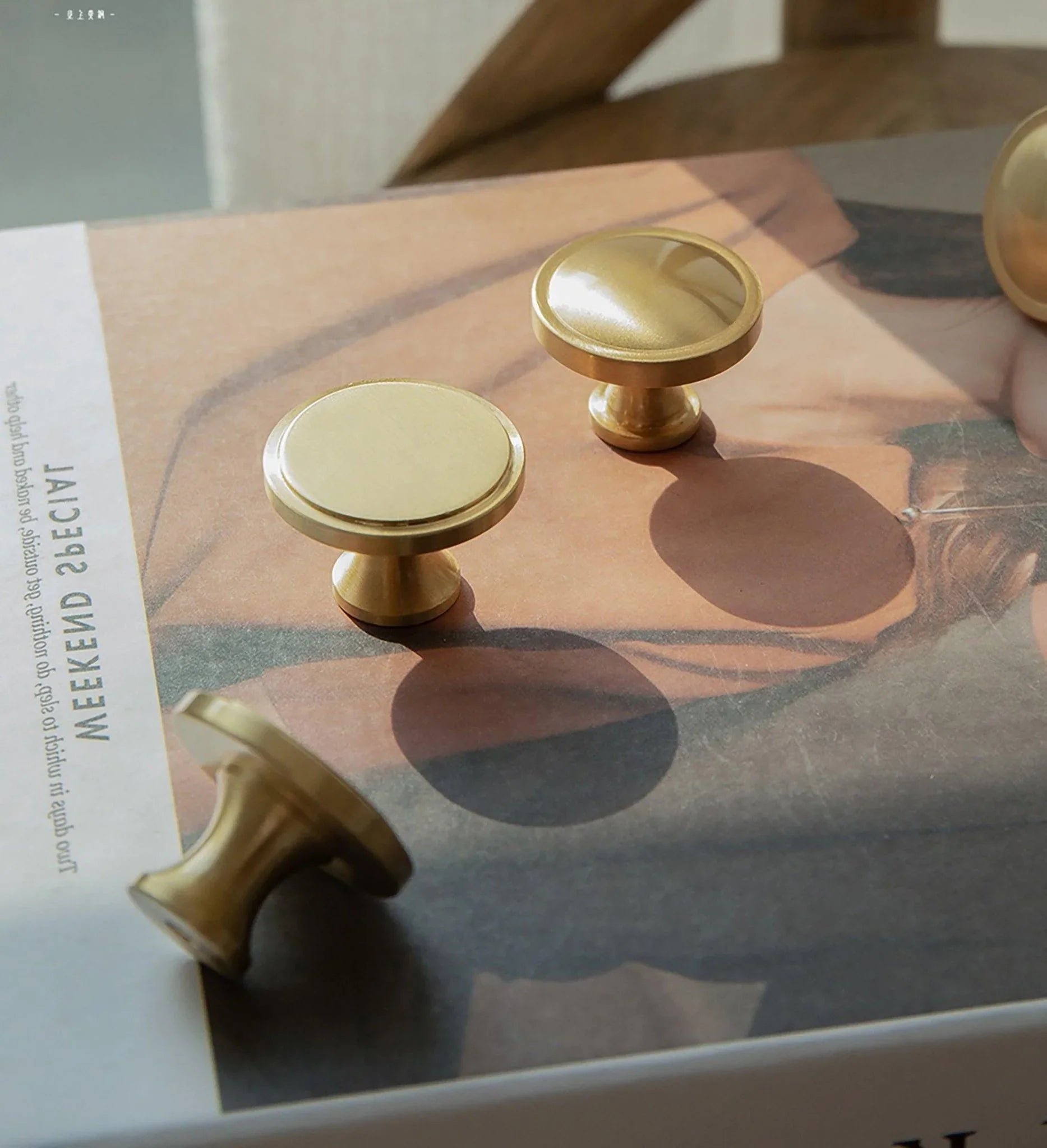 The Mantara B-0007 Regina Knob is a modern satin brass knob in gold, perfect for kitchens, cabinets, drawers, and wardrobes.