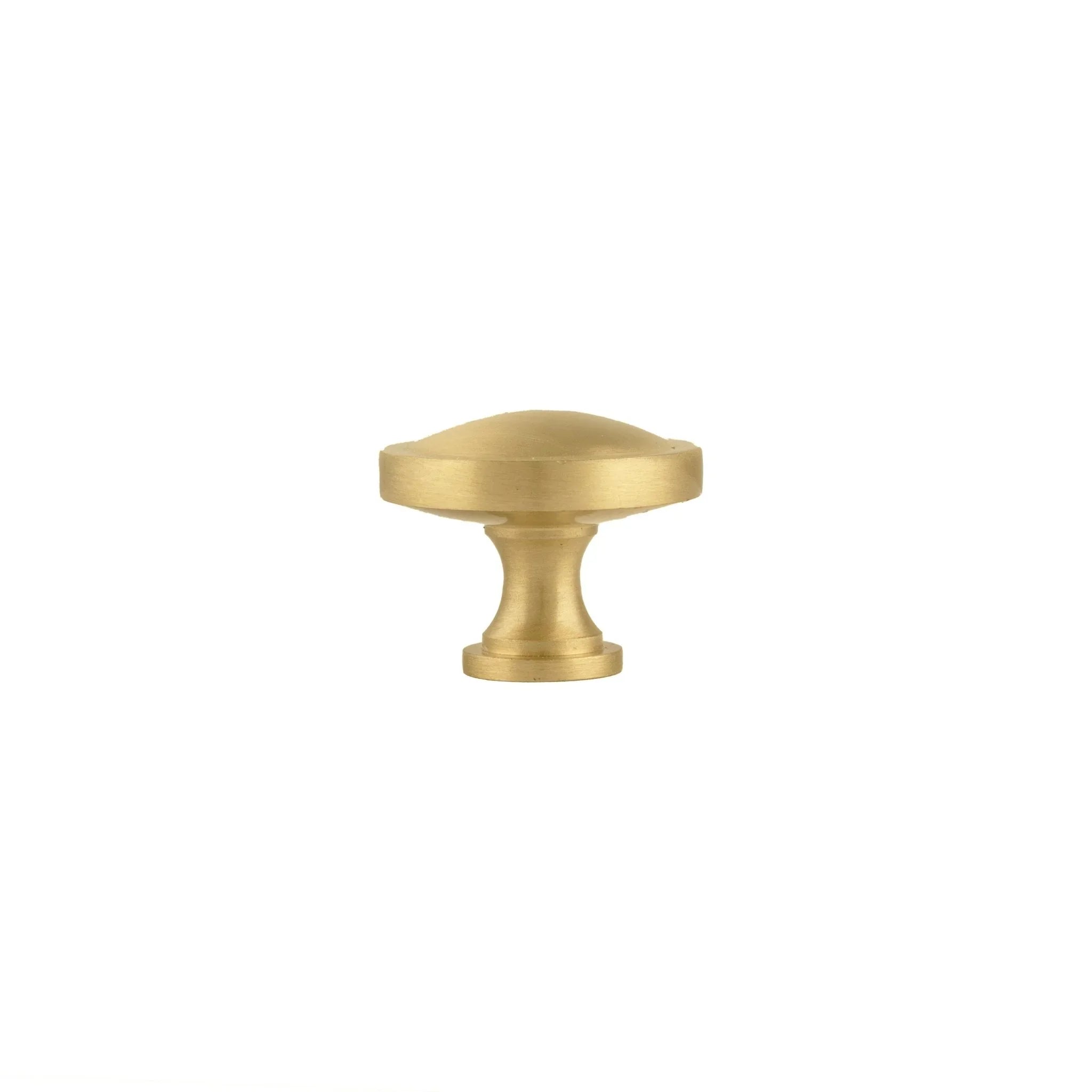 The Mantara B-0007 Regina Knob is a modern satin brass knob in gold, perfect for kitchens, cabinets, drawers, and wardrobes.