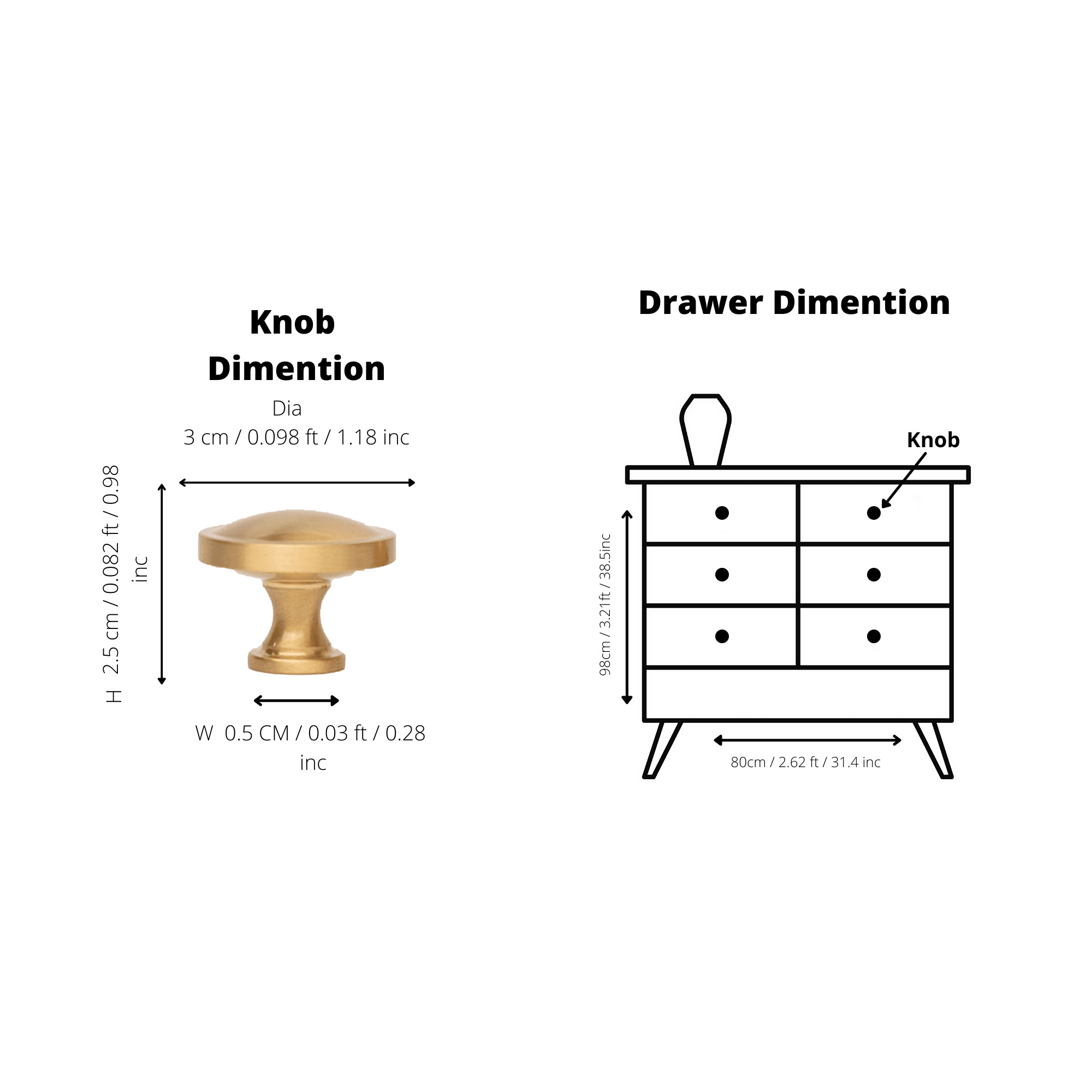 Regina knob B-0007, satin brass, Dia30mm H25mm, gold finish, for bathroom & living storage by Mantara