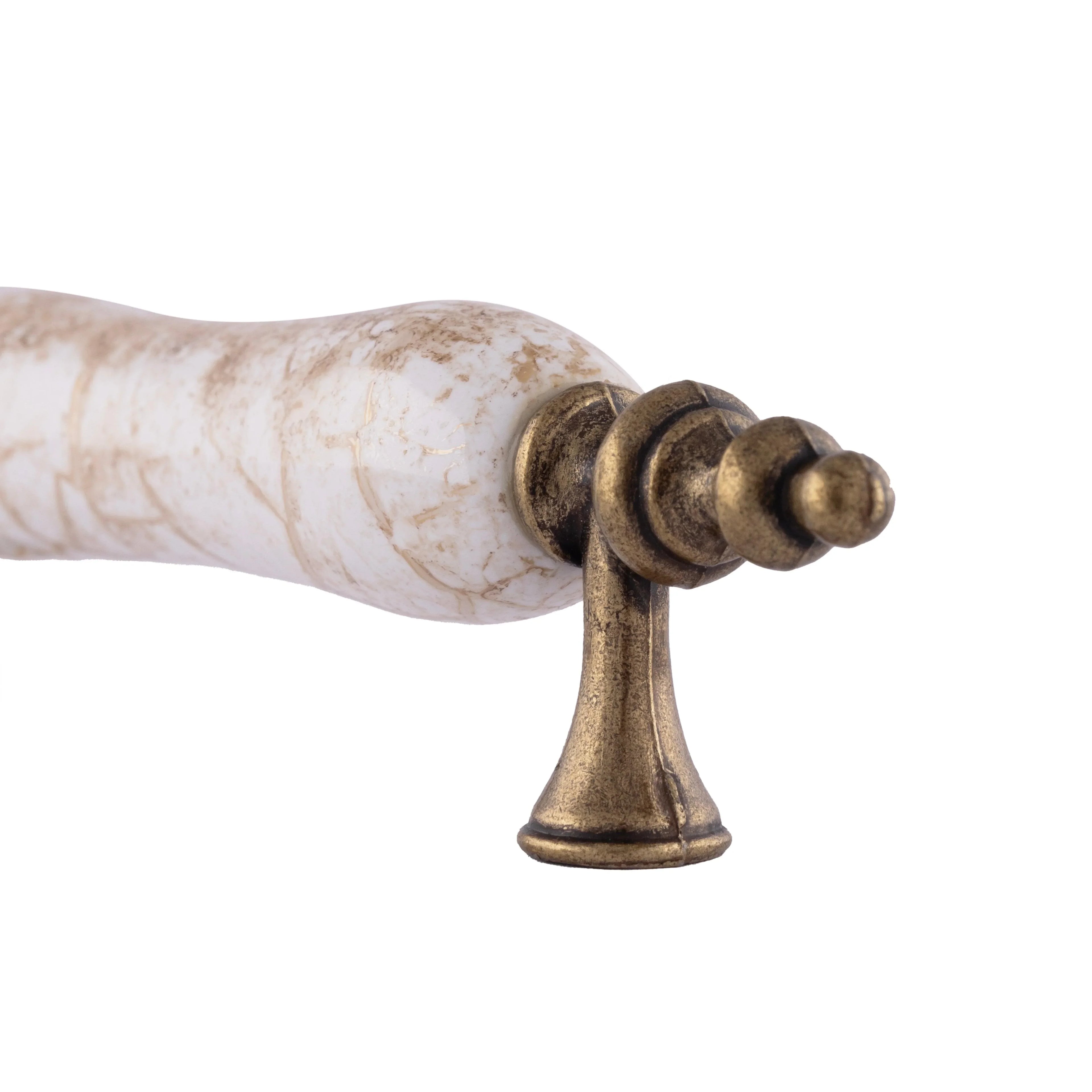 The Mantara CR-0006 Renaissance Handle is a modern zinc and ceramic handle in white with a brushed finish, ideal for doors and almirahs.