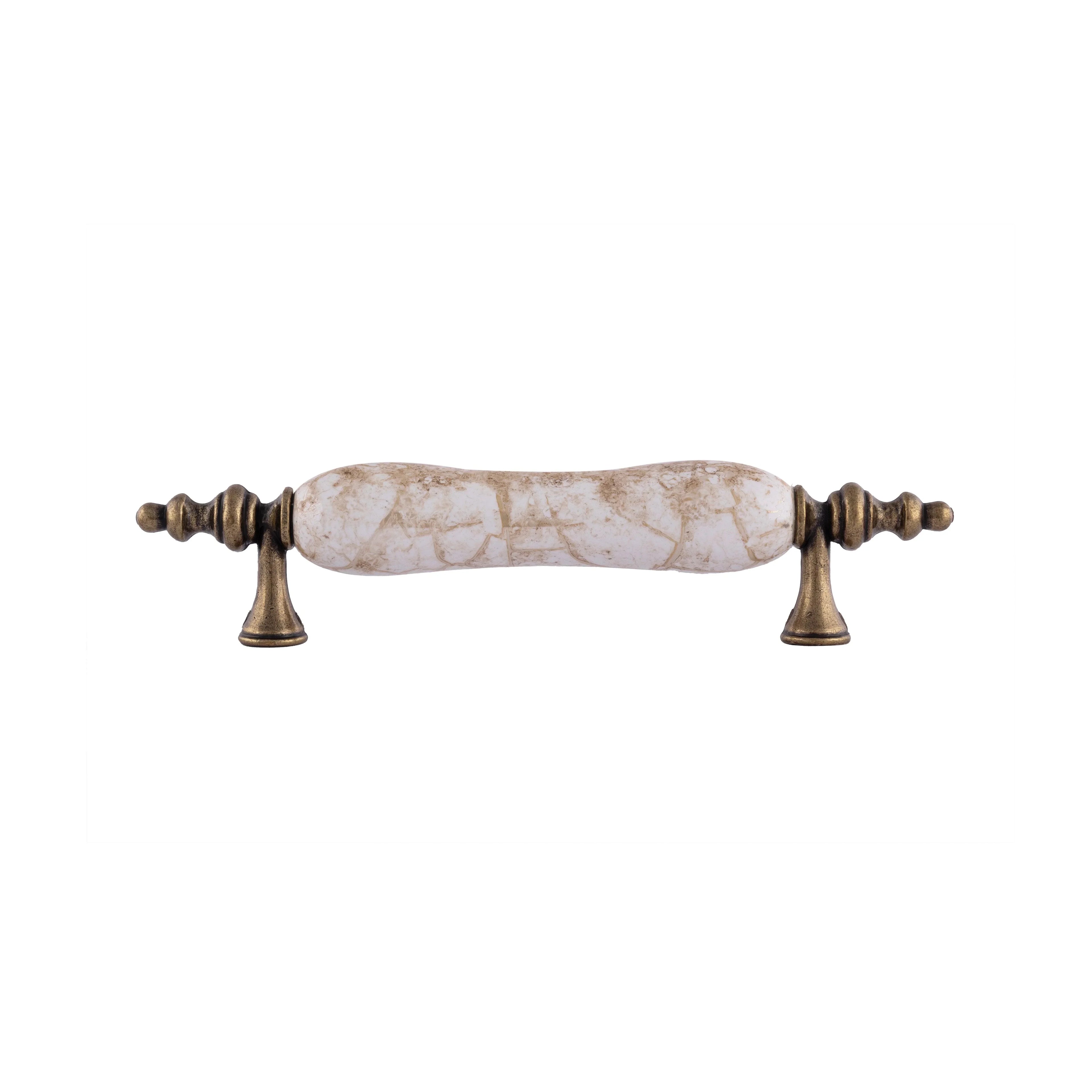 The Mantara CR-0006 Renaissance Handle is a modern zinc and ceramic handle in white with a brushed finish, ideal for doors and almirahs.