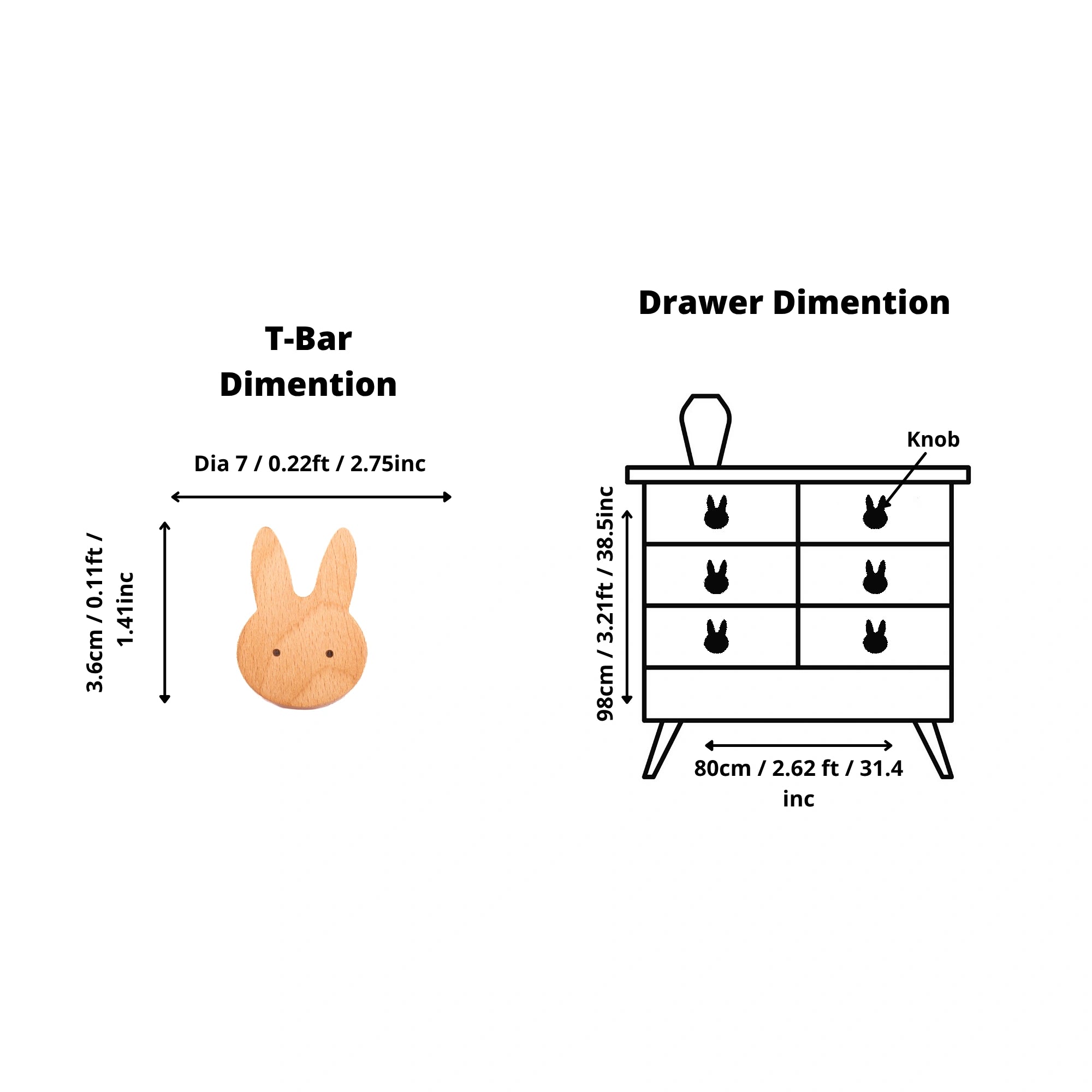 Mantara Rabbit Knob W-0024 is a modern beige wooden knob/hook, ideal for kids’ rooms, drawers, and cabinets.