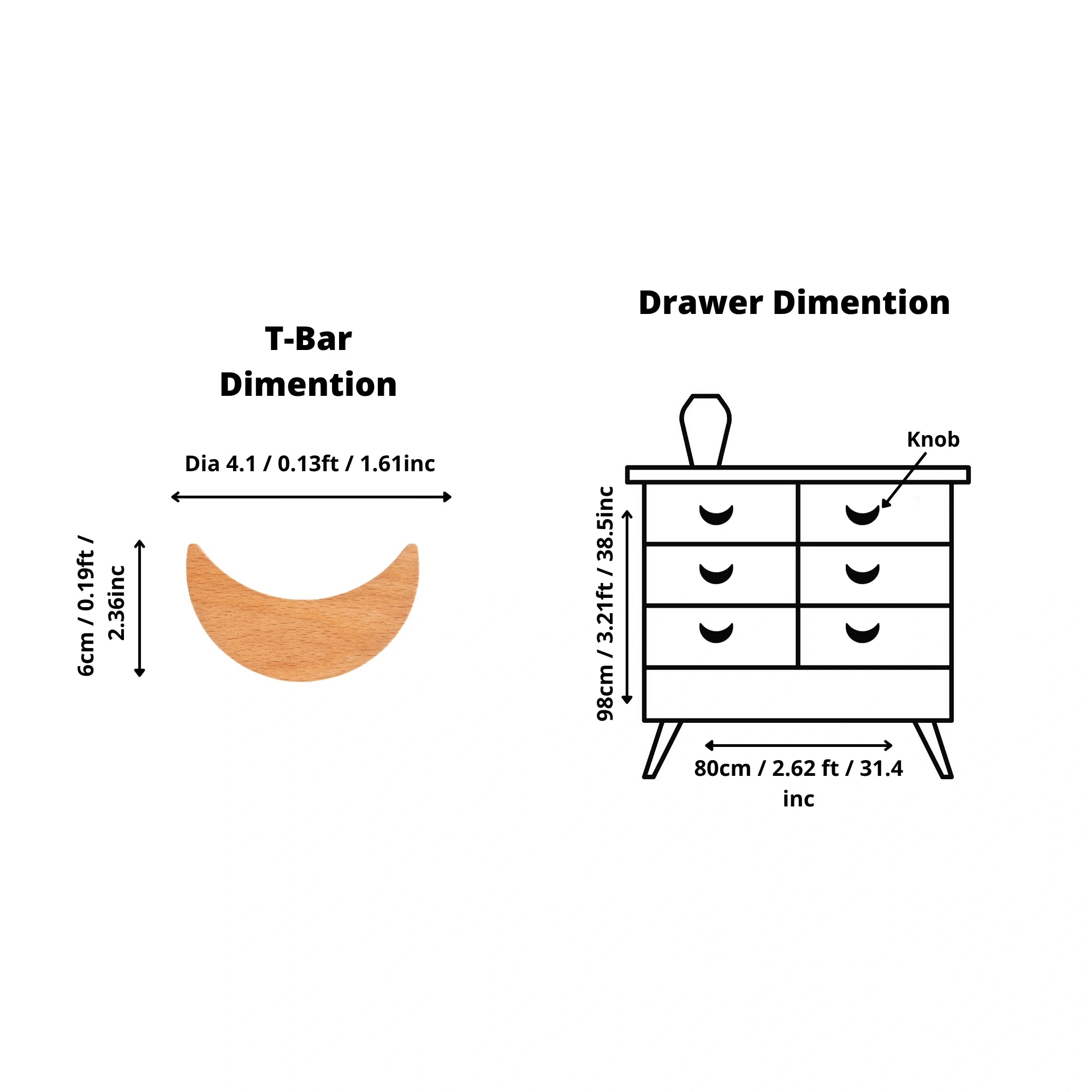 Mantara Crescent Moon Knob W-0046 is a modern beech wood knob, ideal for kitchen drawers, dresser drawers.