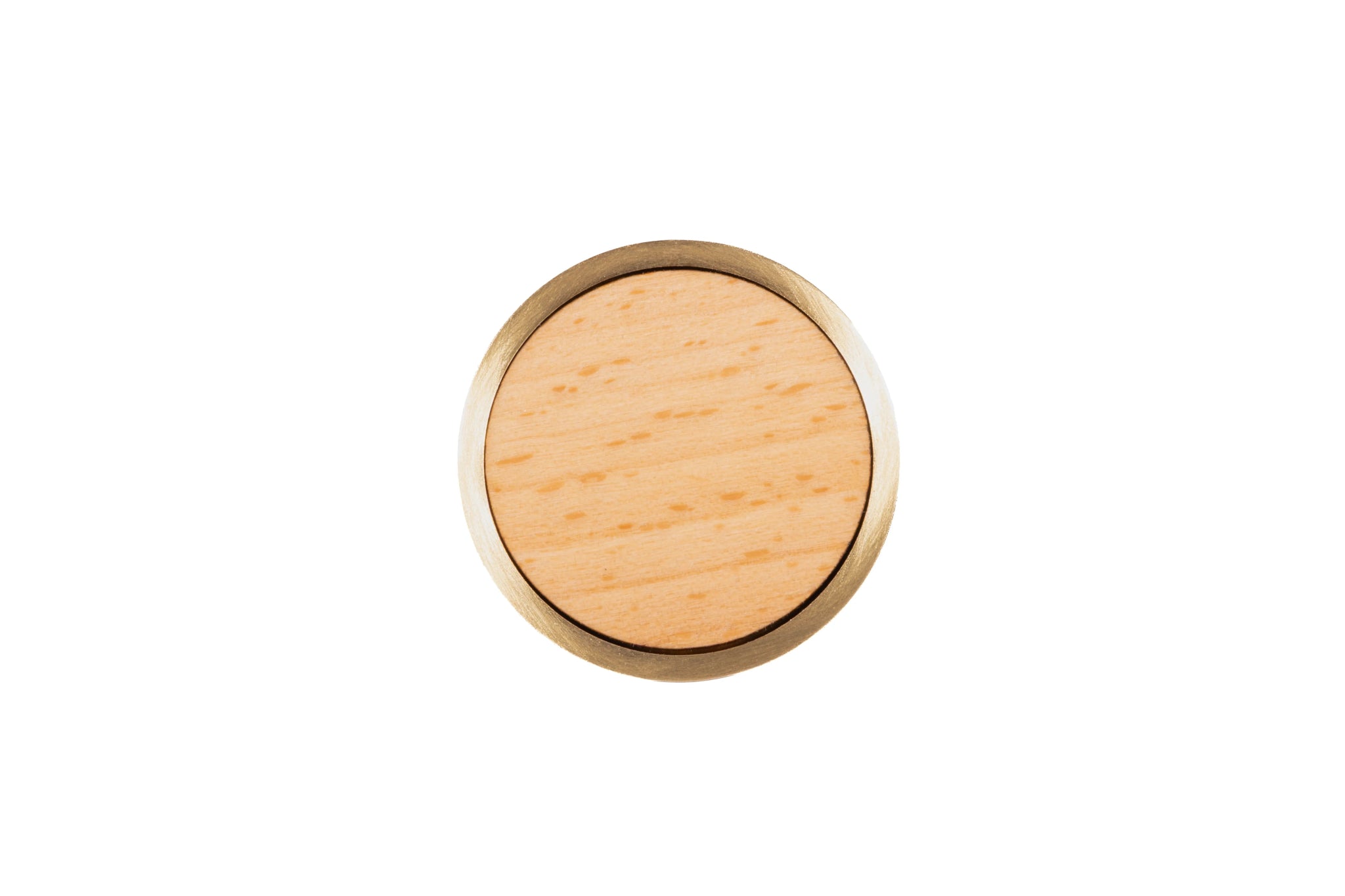 Mantara Rohin Knob W-0050 is a modern beige wood and brass knob, ideal for kitchen drawers, dresser drawers.