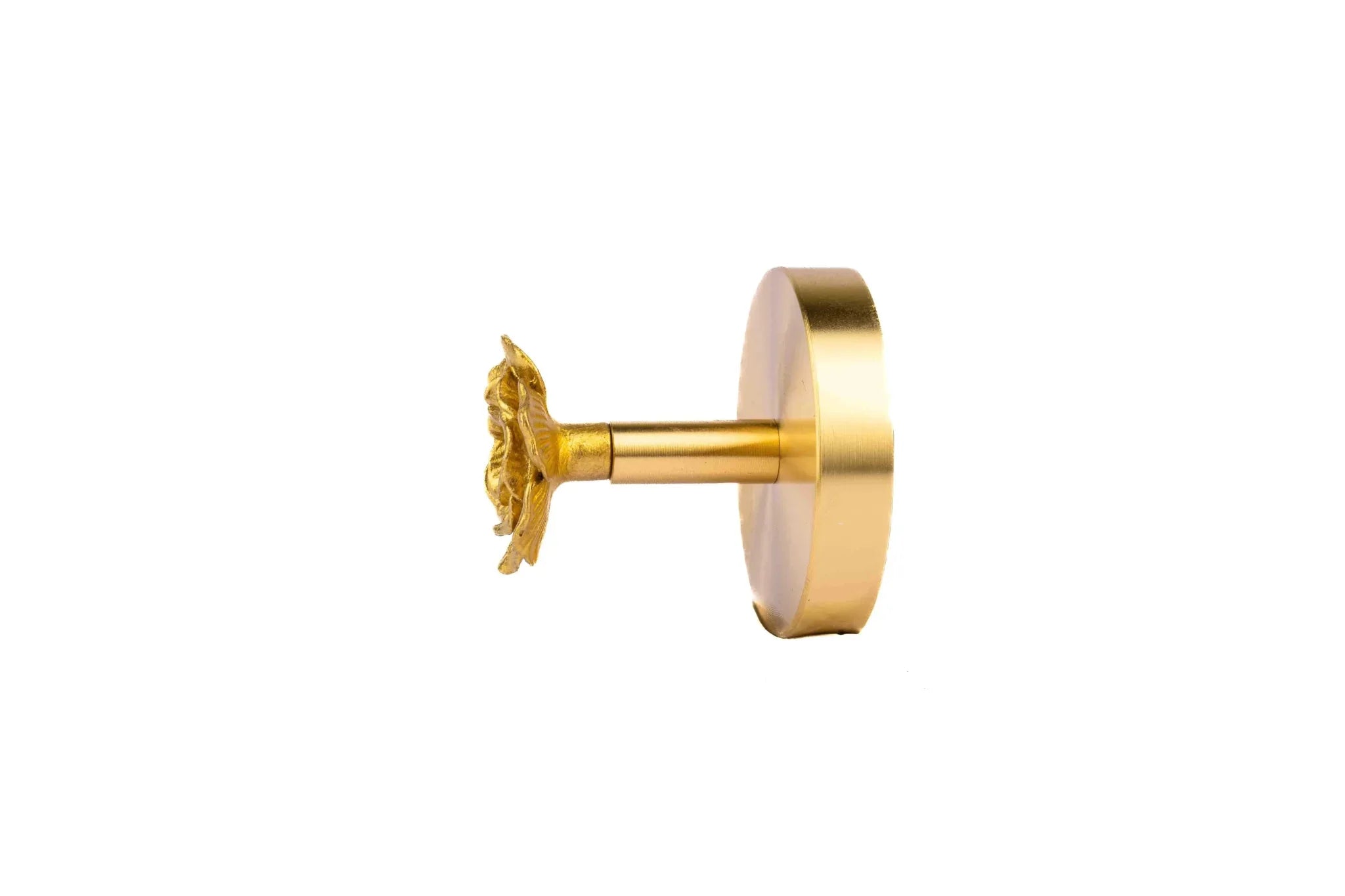 The Rosalia Hook by Mantara B-0117 is a modern brass wall hook in gold with a brushed finish, perfect for kitchens and dressers.