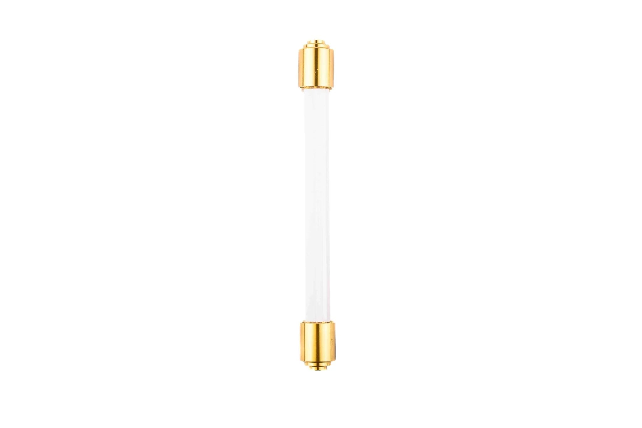 The Mantara C-0023 Sapience Handle is a modern crystal and brass handle in white transparent, perfect for cabinets, drawers, and wardrobes.