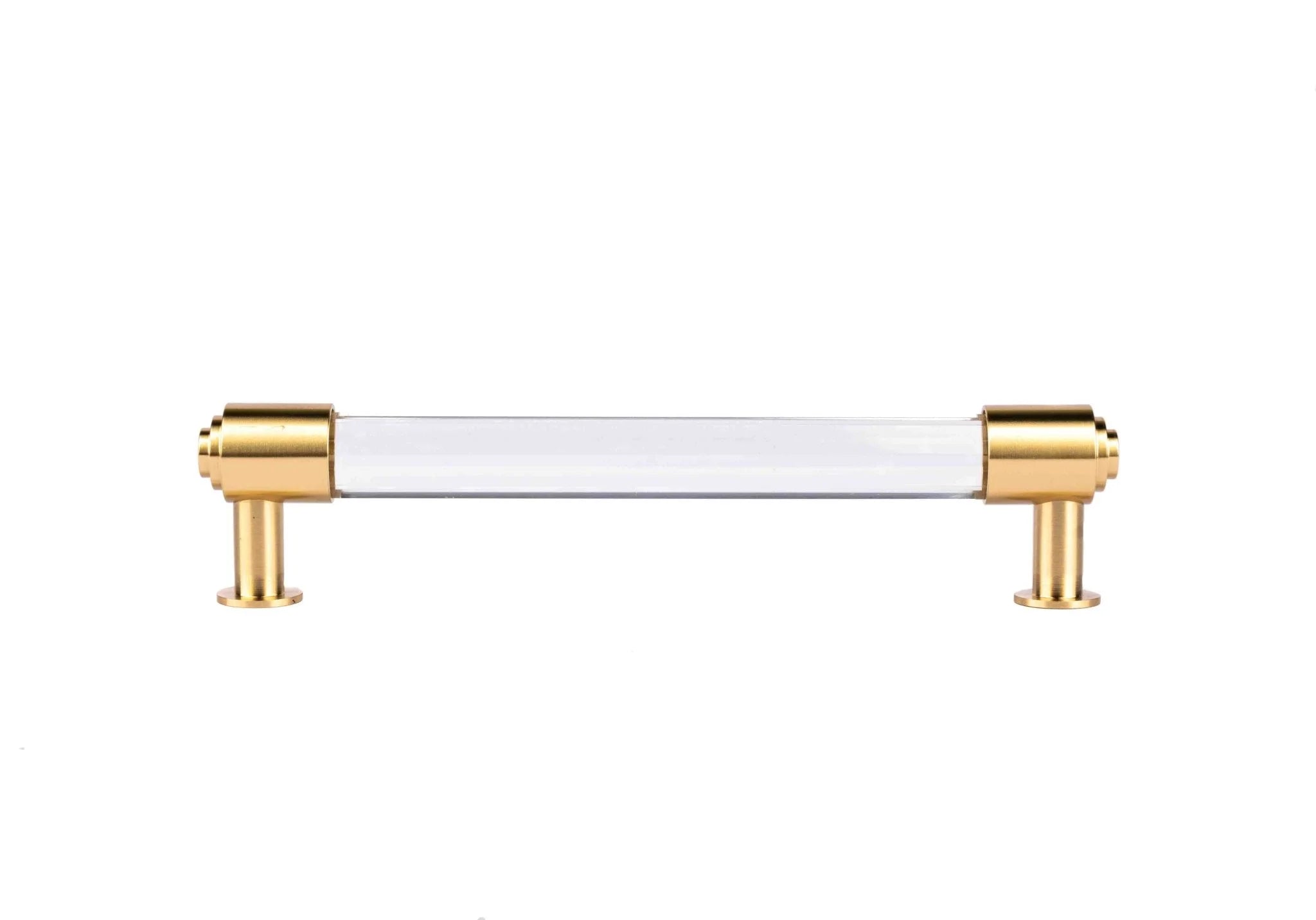 The Mantara C-0023 Sapience Handle is a modern crystal and brass handle in white transparent, perfect for cabinets, drawers, and wardrobes.