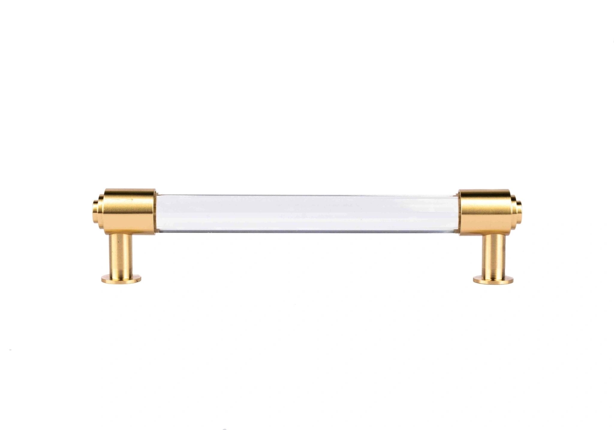 The Mantara C-0023 Sapience Handle is a modern crystal and brass handle in white transparent, perfect for cabinets, drawers, and wardrobes.