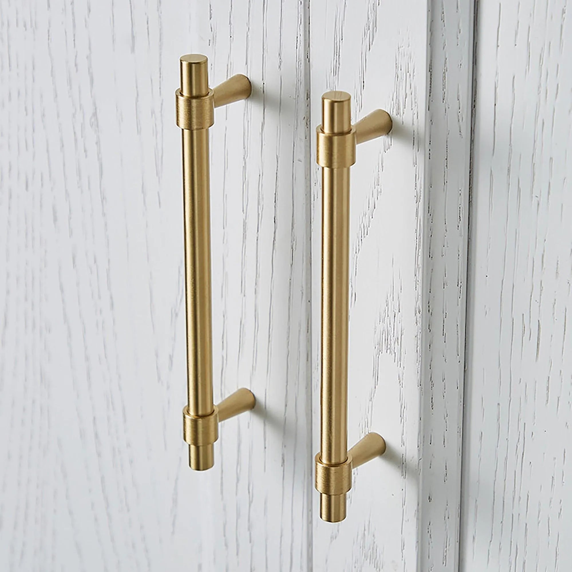 B-0054 Seraphine solid brass cabinet pull handle, brushed gold, sizes 50mm, 128mm, 165mm, 200mm, 230mm & 265mm, for kitchen drawers & wardrobes by Mantara.