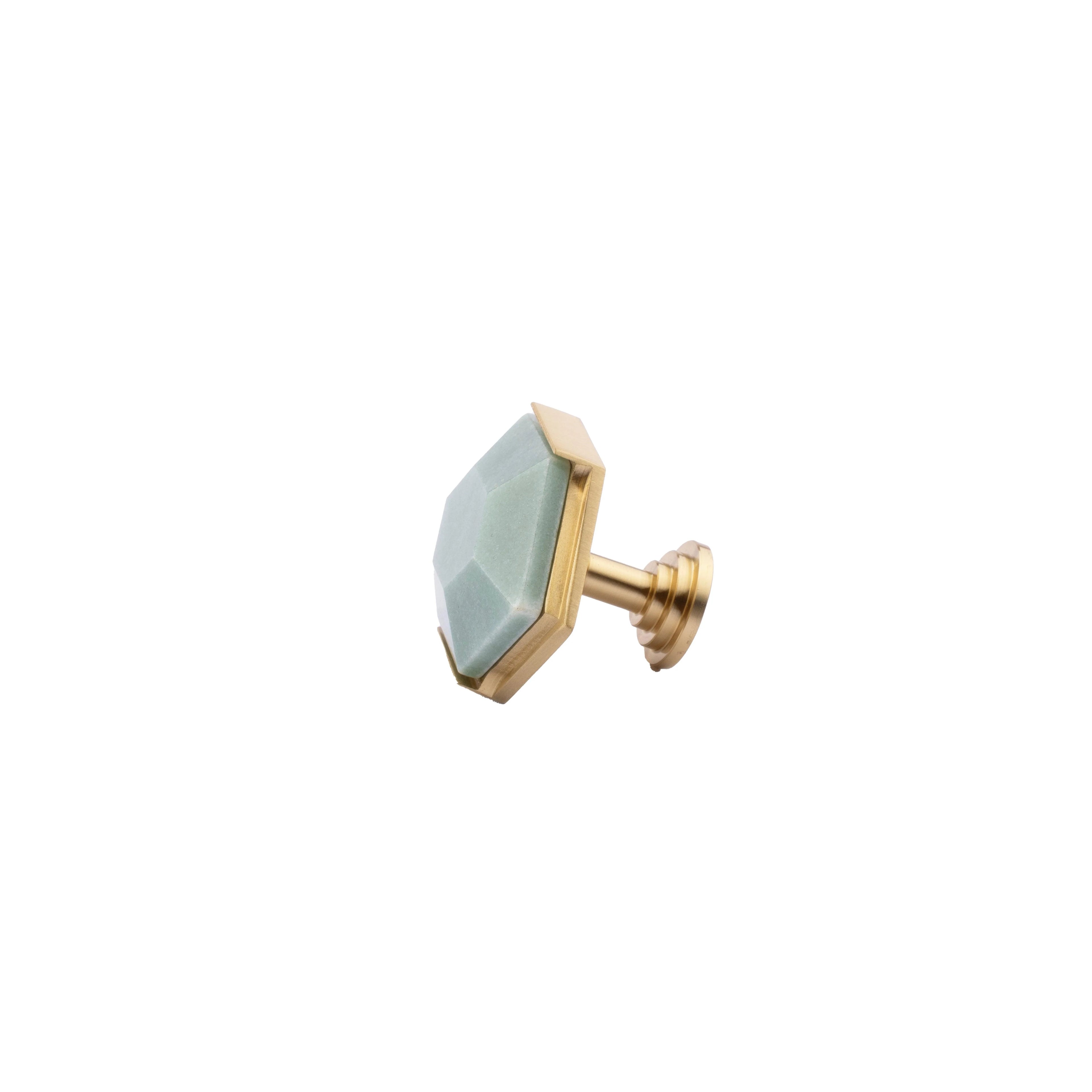 The Mantara C-0004 is a Nordic crystal + brass knob in green, ideal for wardrobes, drawers & cabinets.