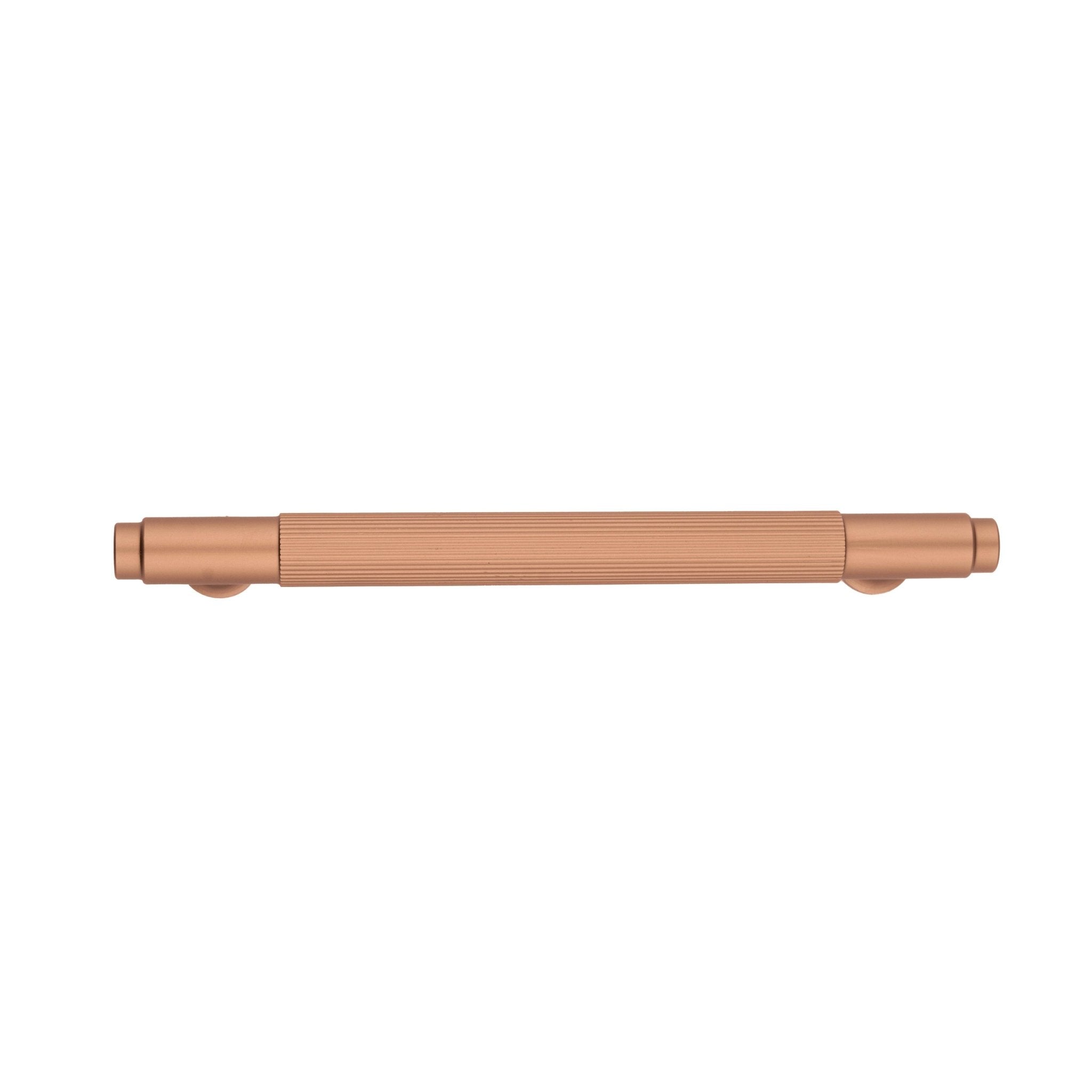 A versatile bar handle in aluminum alloy with matte rose gold or grey finish, Mantara AL-0002 bar handle for cabinets and wardrobes, SKU AL-0002.