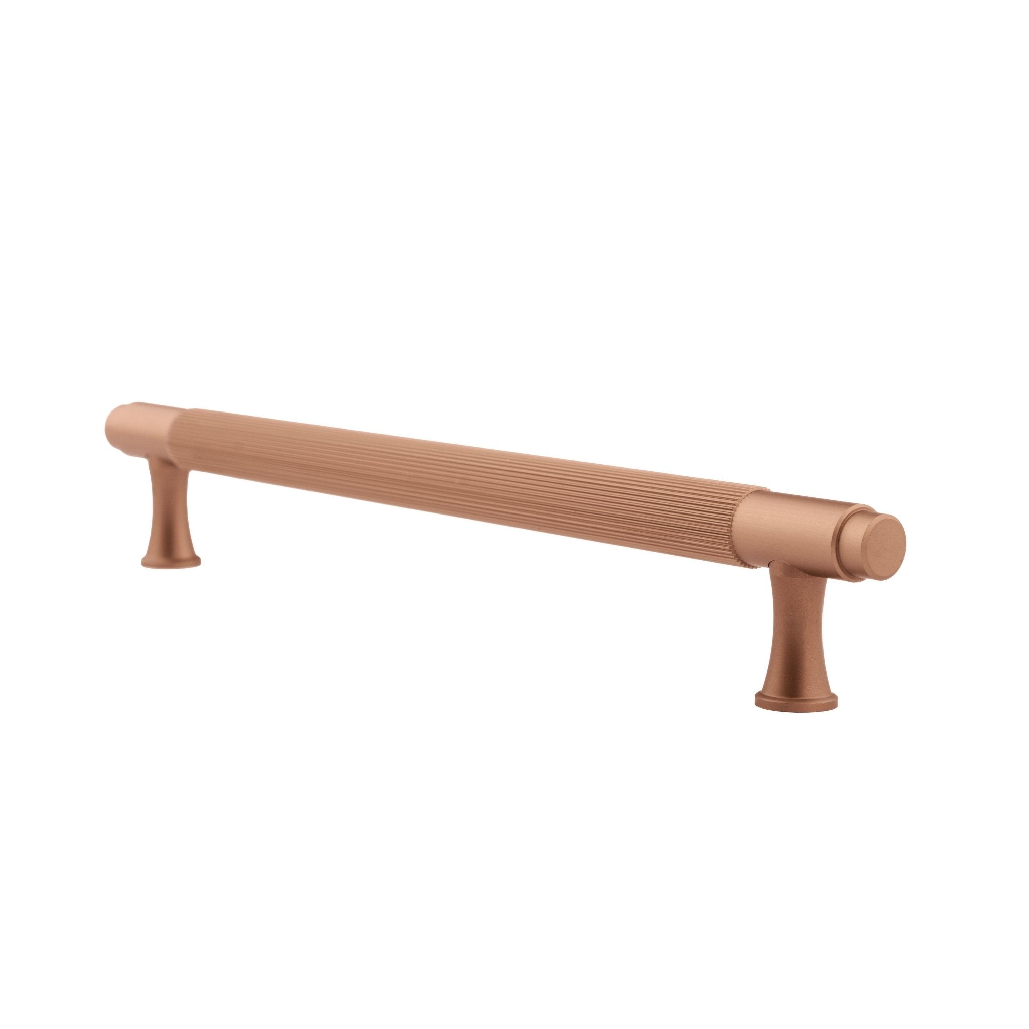 A versatile bar handle in aluminum alloy with matte rose gold or grey finish, Mantara AL-0002 bar handle for cabinets and wardrobes, SKU AL-0002.