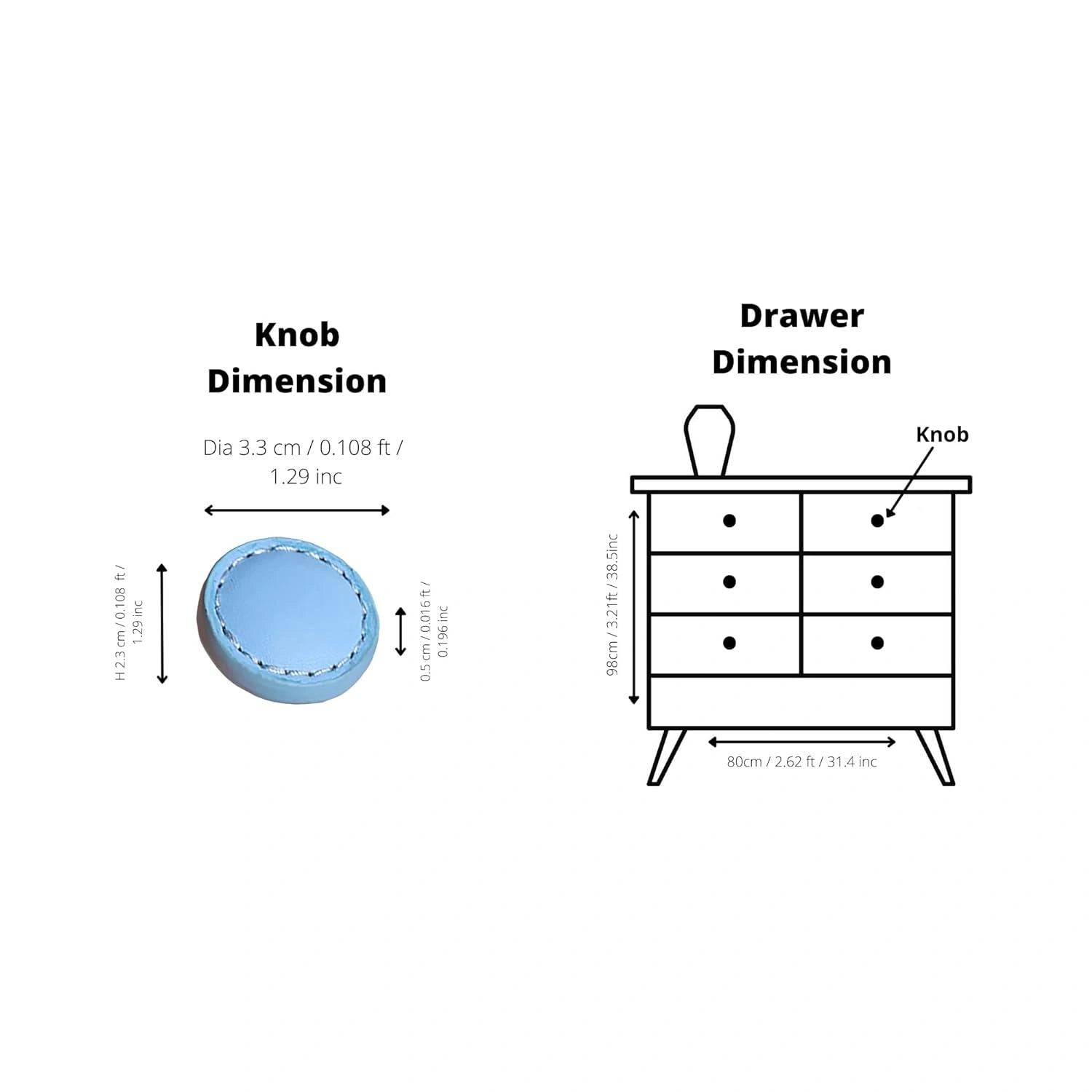 The Mantara L-0008 Sofia Round Knob is a modern leather knob in Blue, ideal for cabinets and wardrobes.