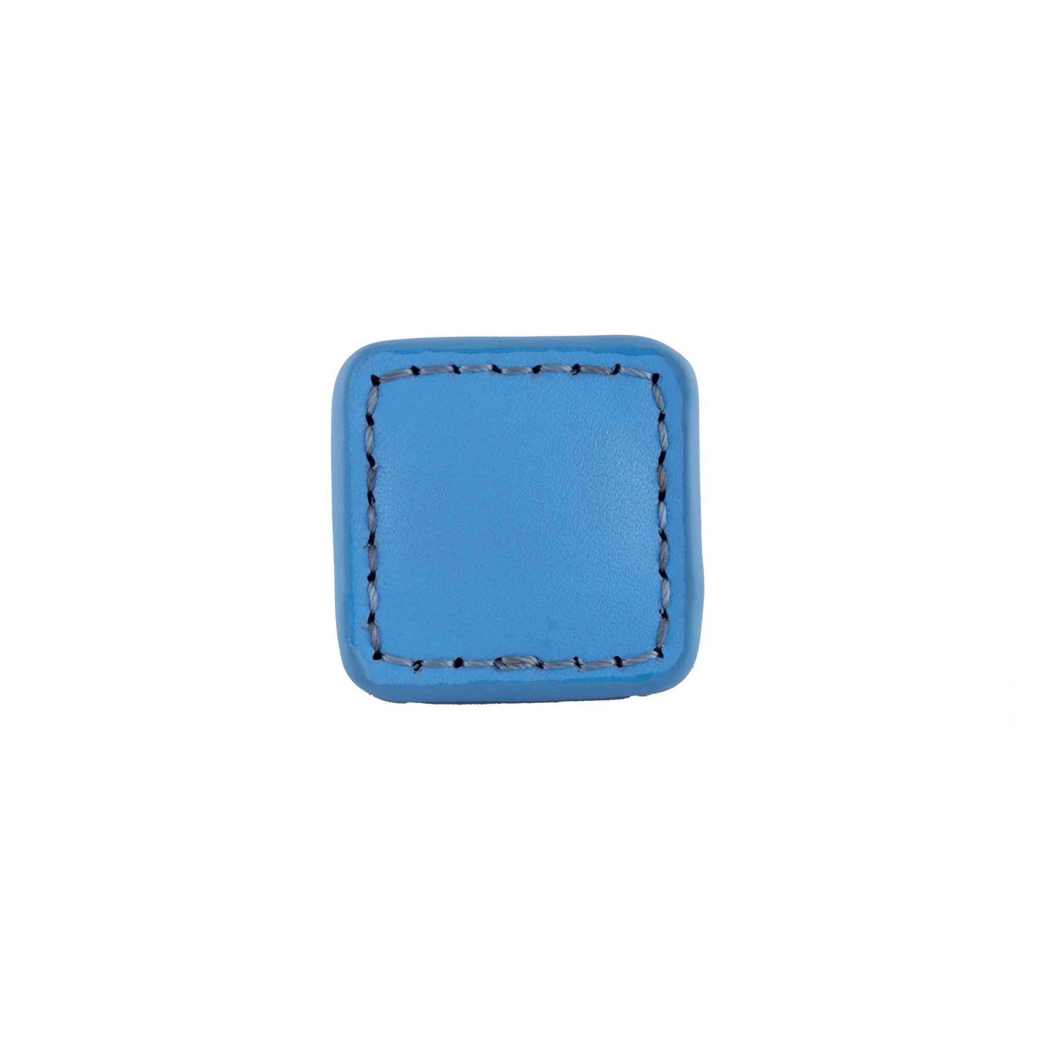The Mantara L-0008 Sofia Square Knob is a modern leather knob in blue, perfect for cabinets and drawers.