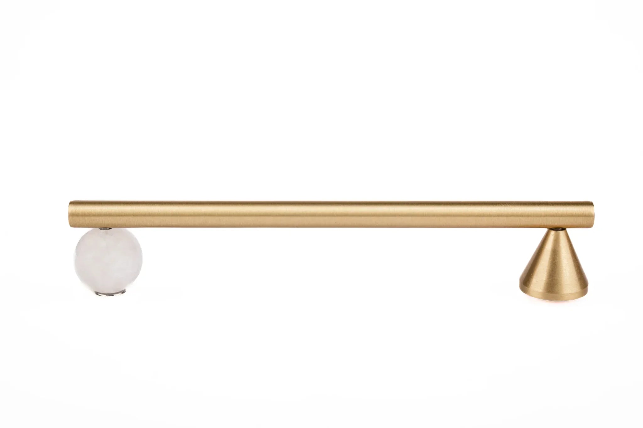 The Mantara C-0022 Solstice Handle is a modern crystal and brass handle in white, ideal for wardrobes, drawers, and cabinets.