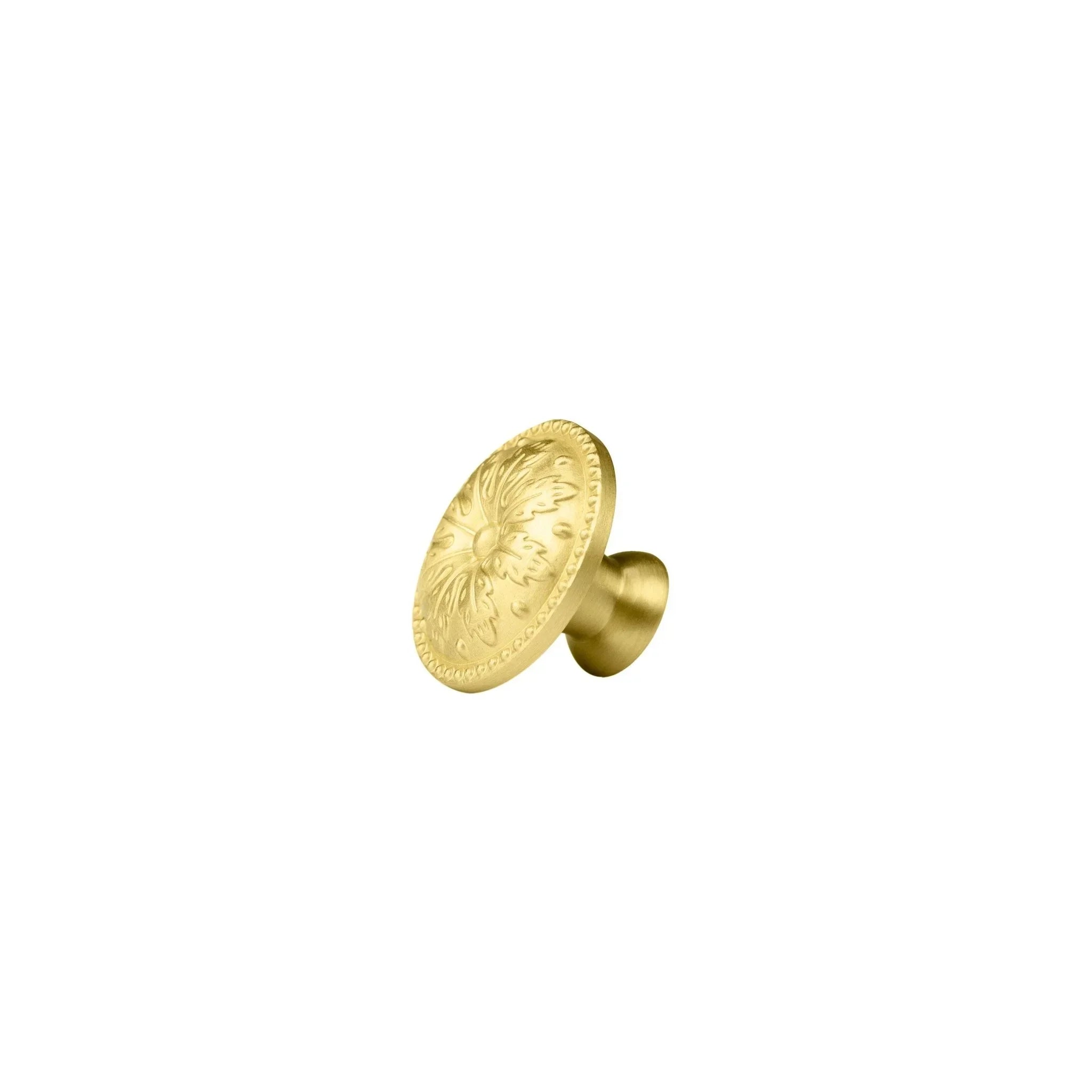 The Mantara B-0012 Sovereign Knob is a modern brass knob in gold with a brushed finish, ideal for doors, wardrobes, and cabinets.