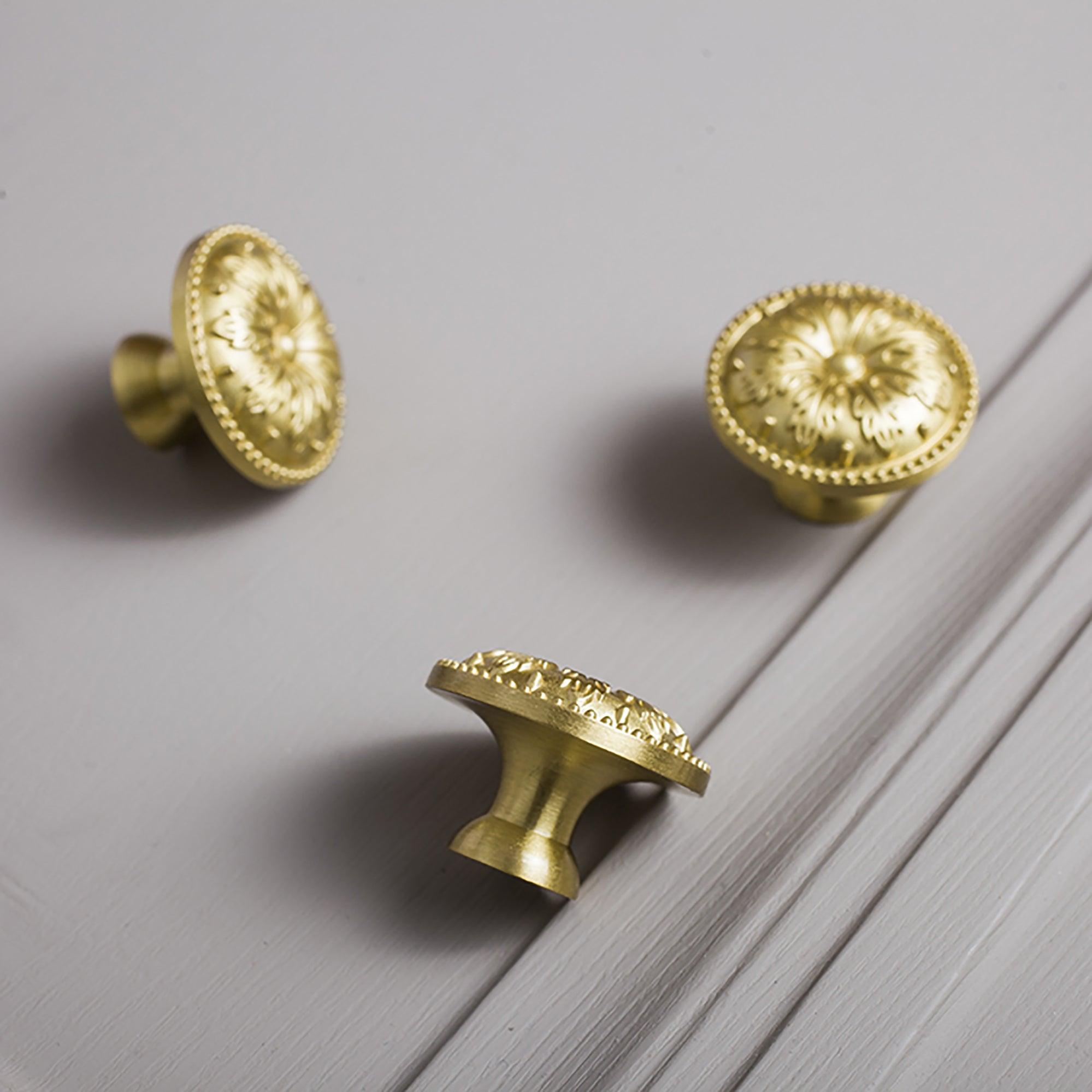 Glossy Sovereign knob B-0012, gold brass, Dia30mm H20mm, for kitchen & cabinet use by Mantara