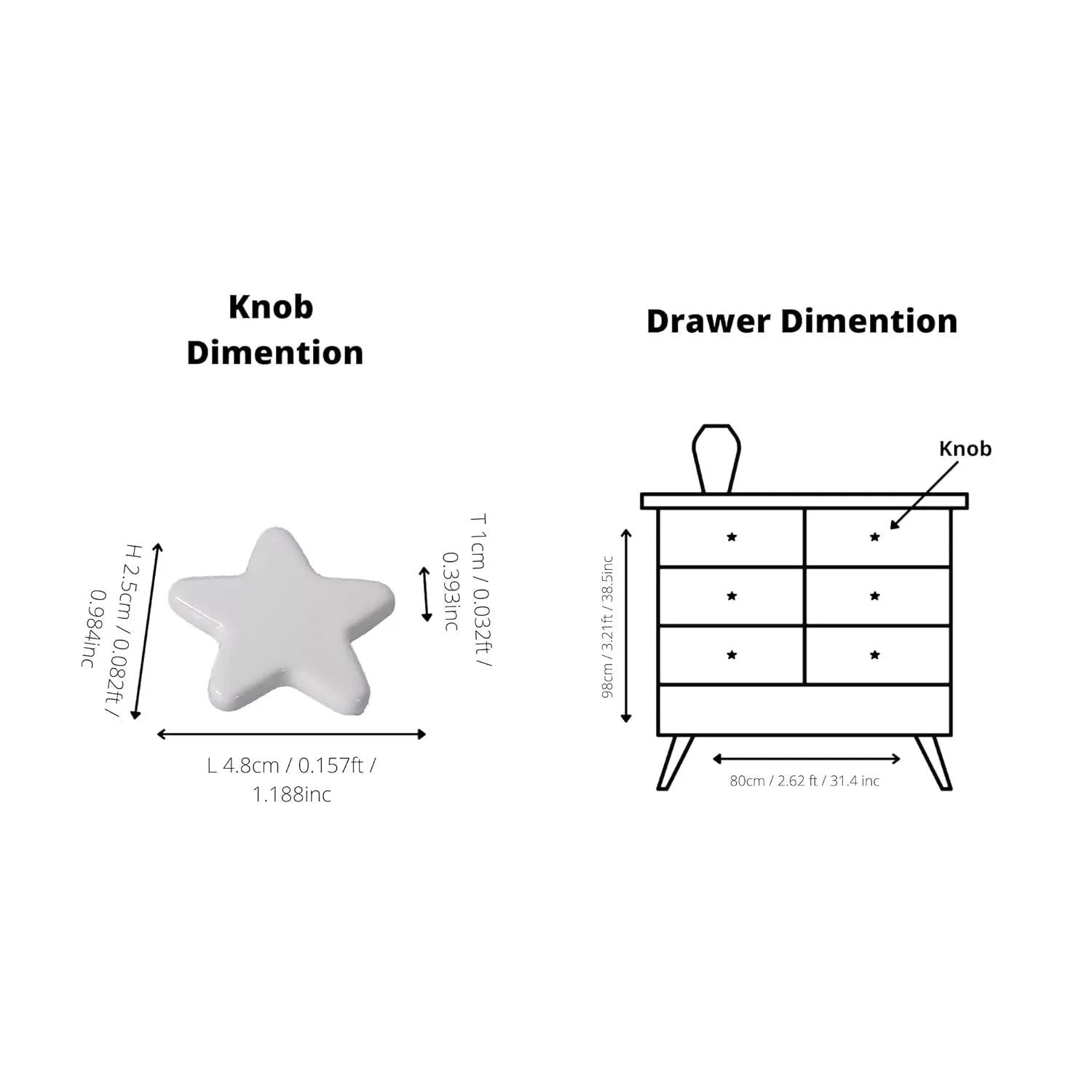 The Mantara CR-0002 Star Knob is a modern ceramic knob in white, ideal for bedrooms, drawers, and cabinets.