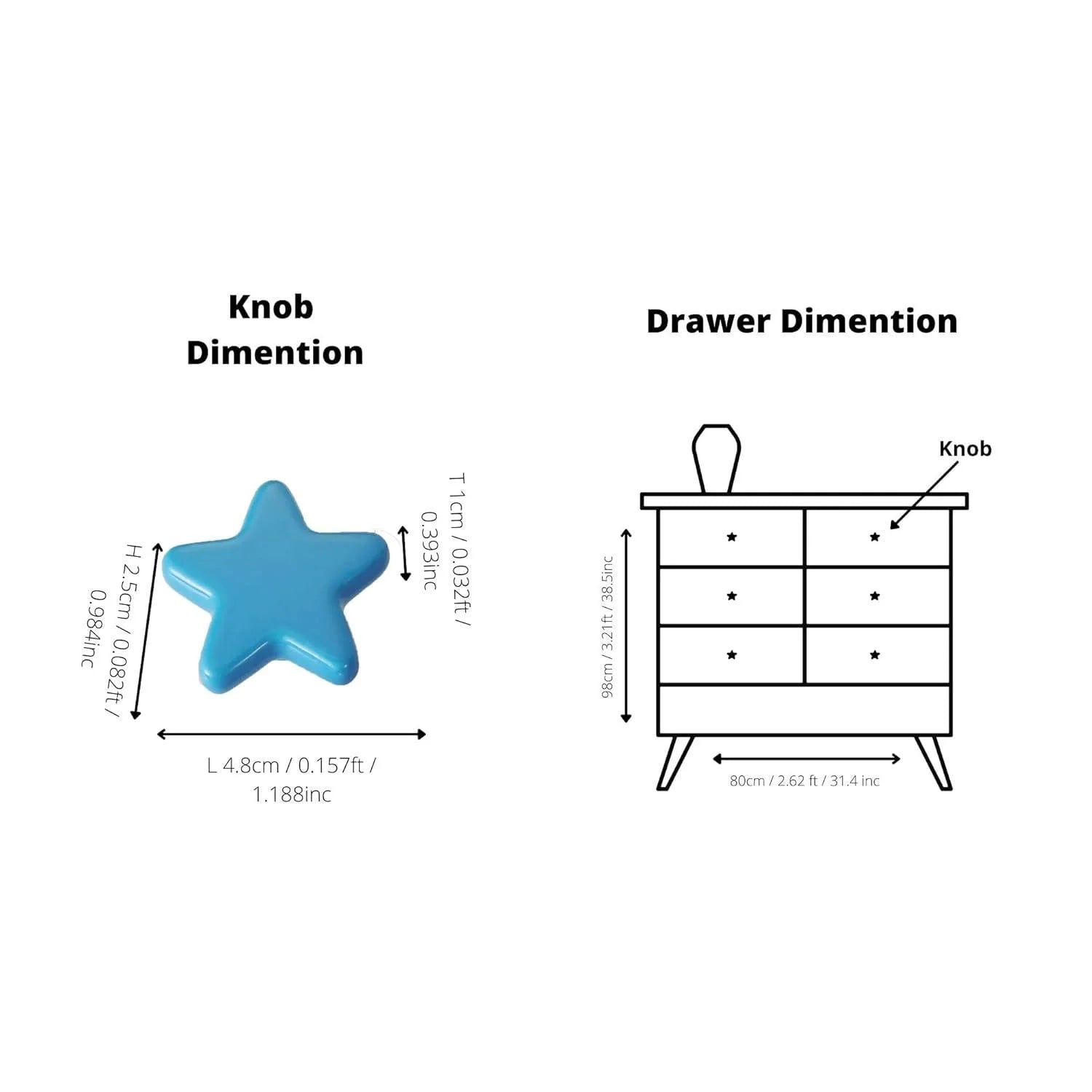 The Mantara CR-0002 Star Knob is a modern ceramic knob in blue, ideal for bedrooms, drawers, and cabinets.