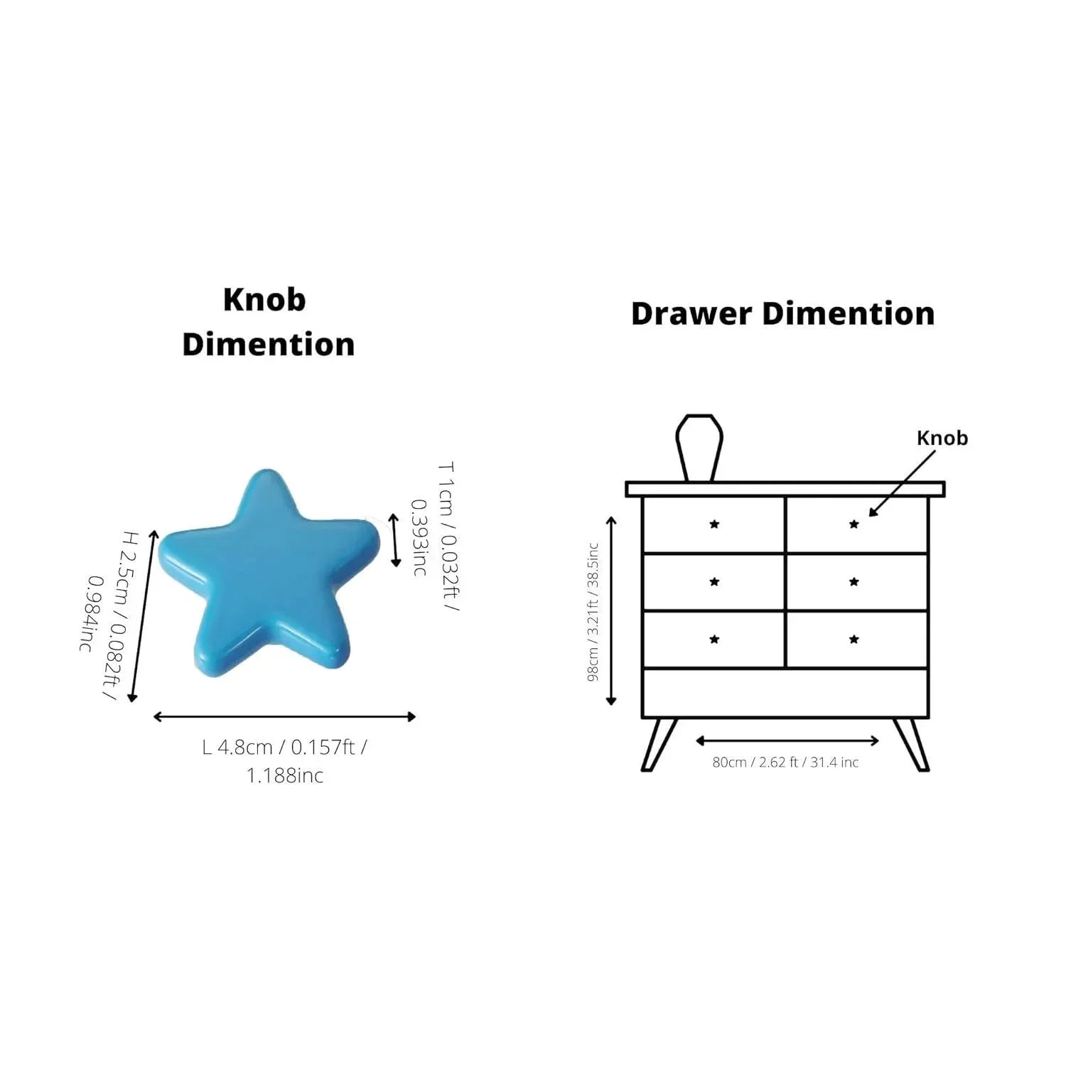 The Mantara CR-0002 Star Knob is a modern ceramic knob in blue, ideal for bedrooms, drawers, and cabinets.