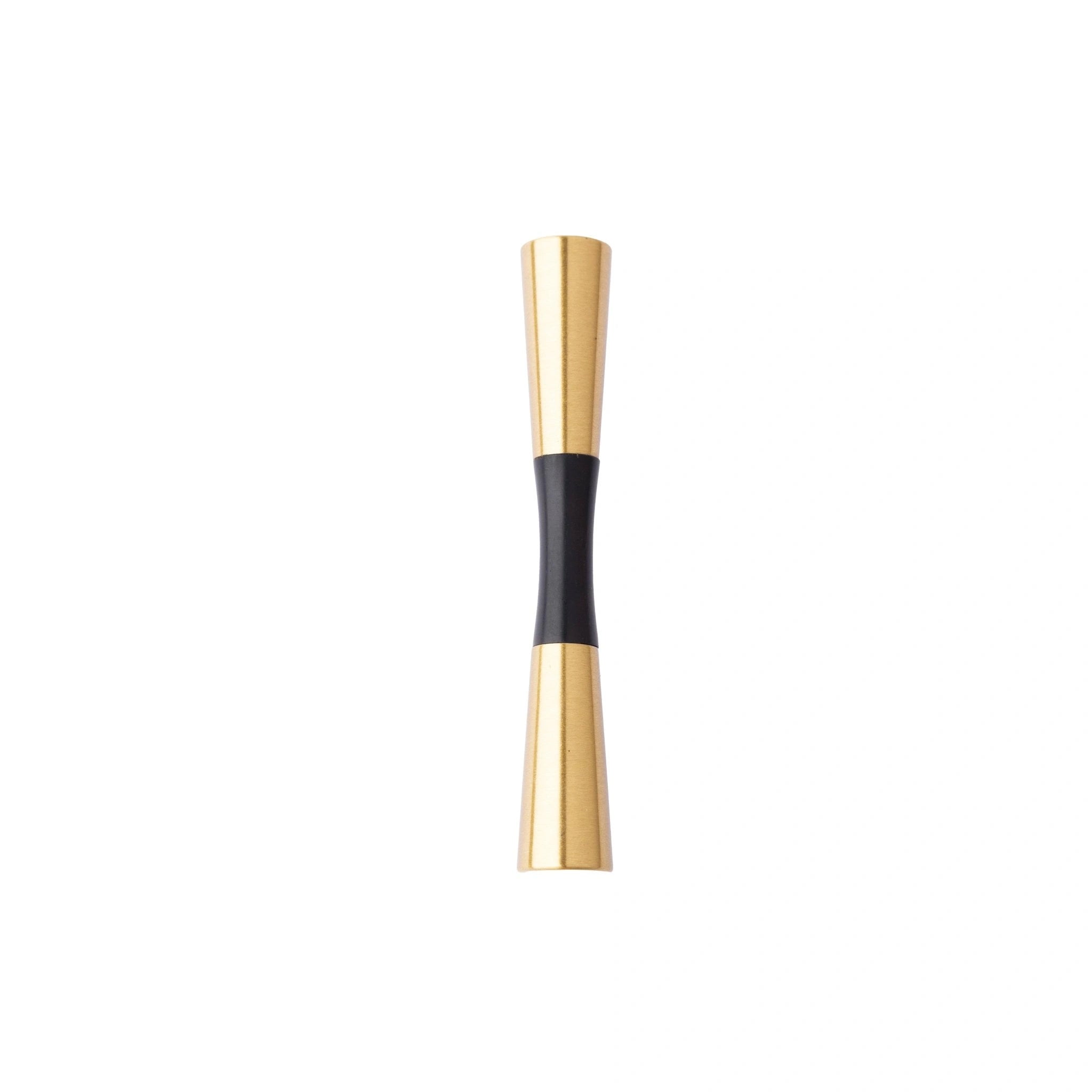 Mantara Sylvia Handle W-0014 is a modern brass & wood handle in black+gold, ideal for wardrobes & drawers.