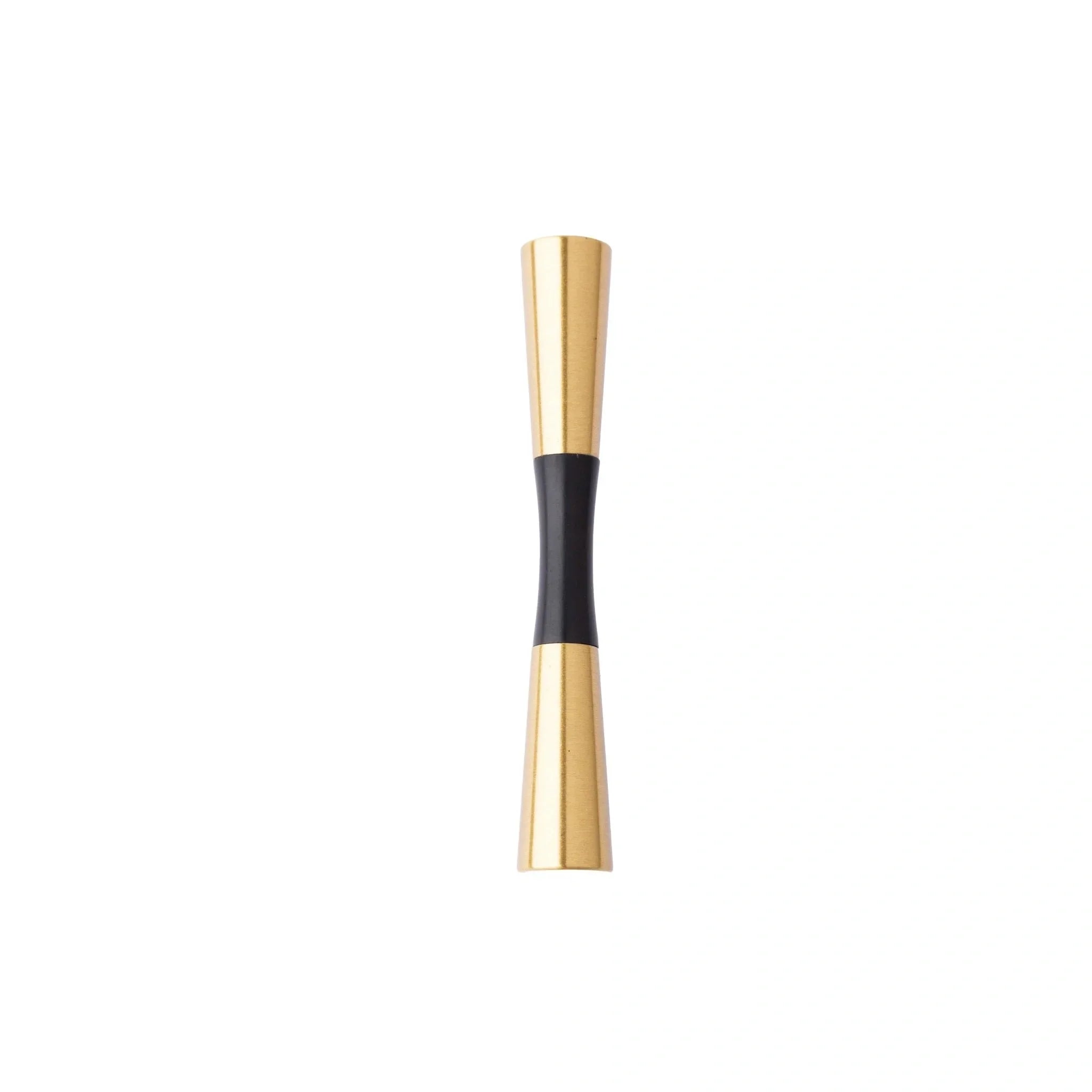Mantara Sylvia Handle W-0014 is a modern brass & wood handle in black+gold, ideal for wardrobes & drawers.