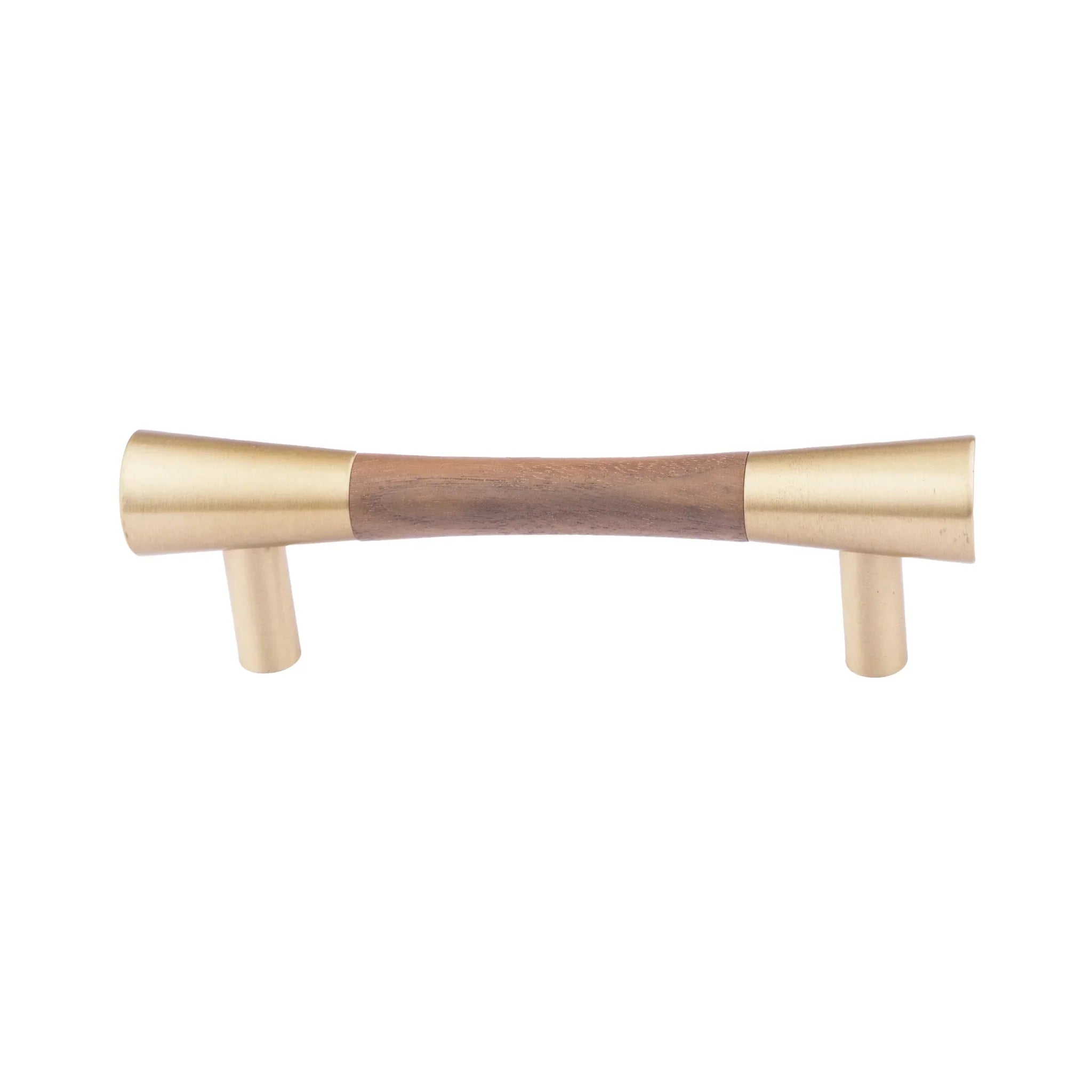Mantara Sylvia Handle W-0014 is a modern brass & wood handle in brown+gold,ideal for wardrobes & drawers.