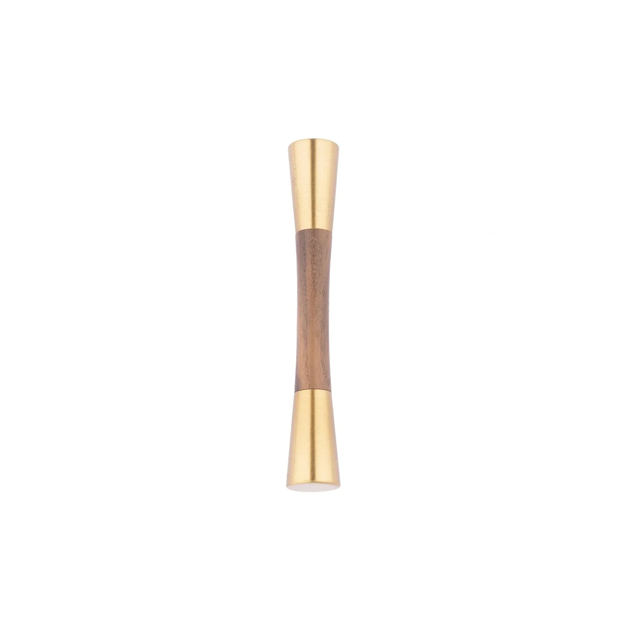 Mantara Sylvia Handle W-0014 is a modern brass & wood handle in brown+gold,ideal for wardrobes & drawers.