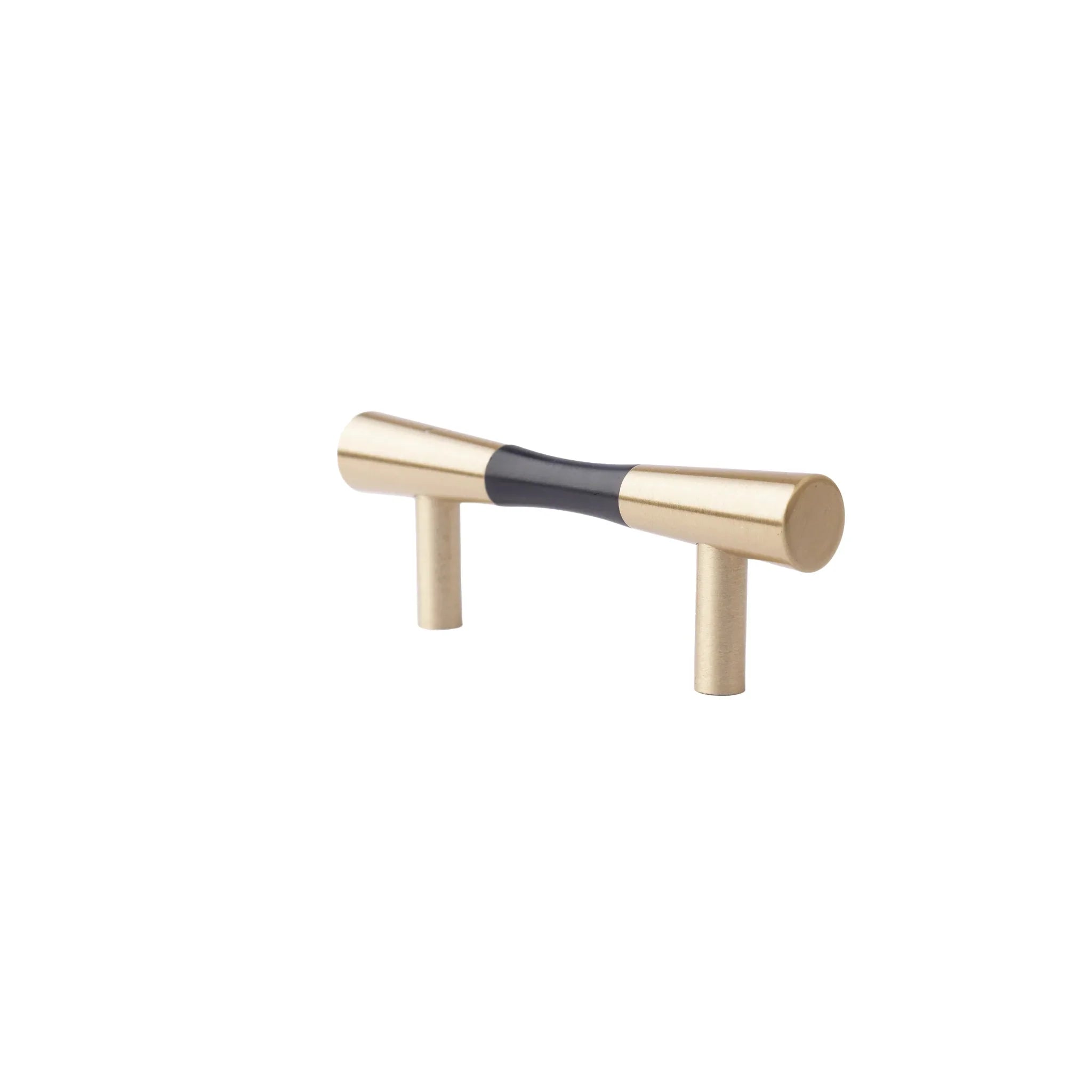 Mantara Sylvia Handle W-0014 is a modern brass & wood handle in black+gold, ideal for wardrobes & drawers.