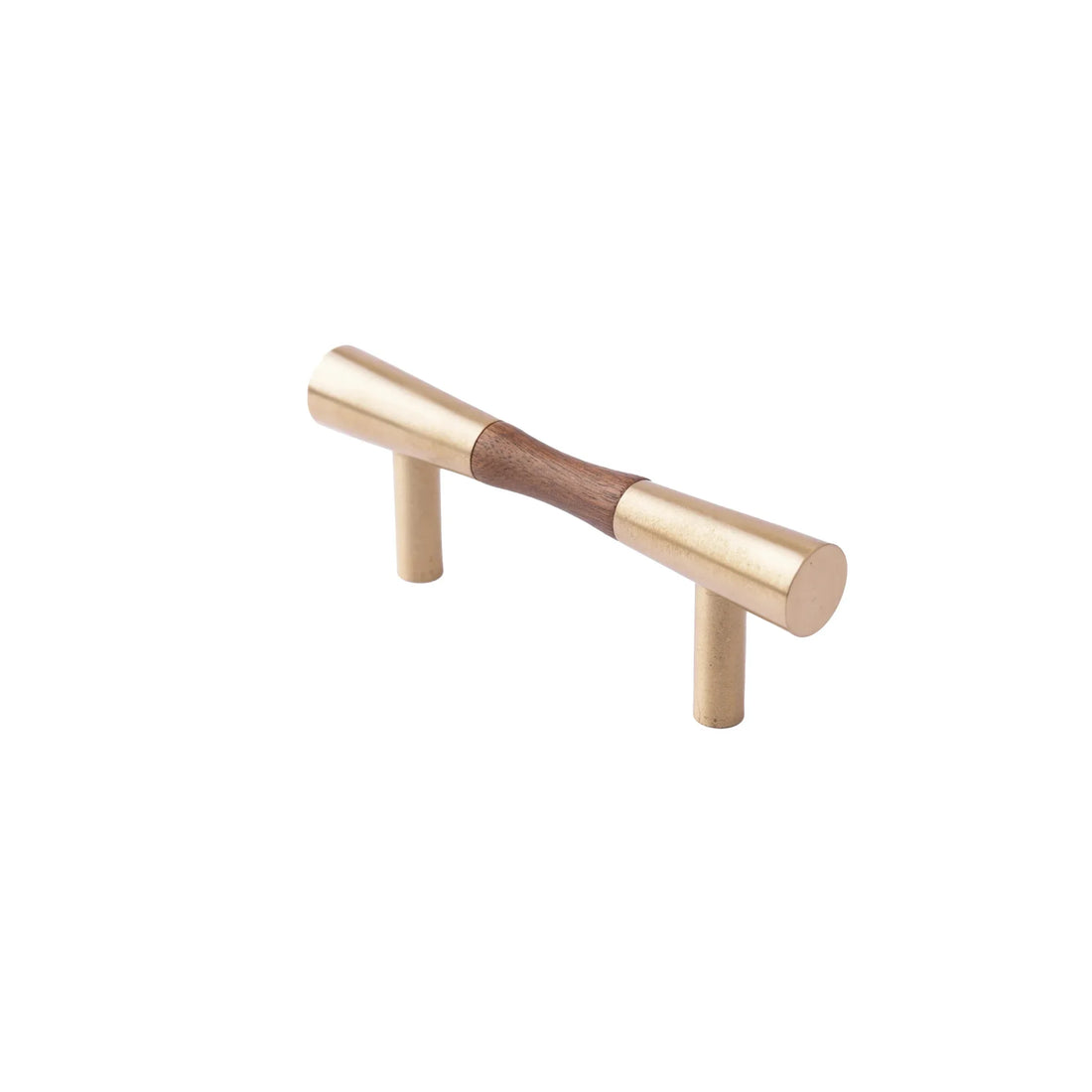 Mantara Sylvia Handle W-0014 is a modern brass & wood handle in brown+gold,ideal for wardrobes & drawers.