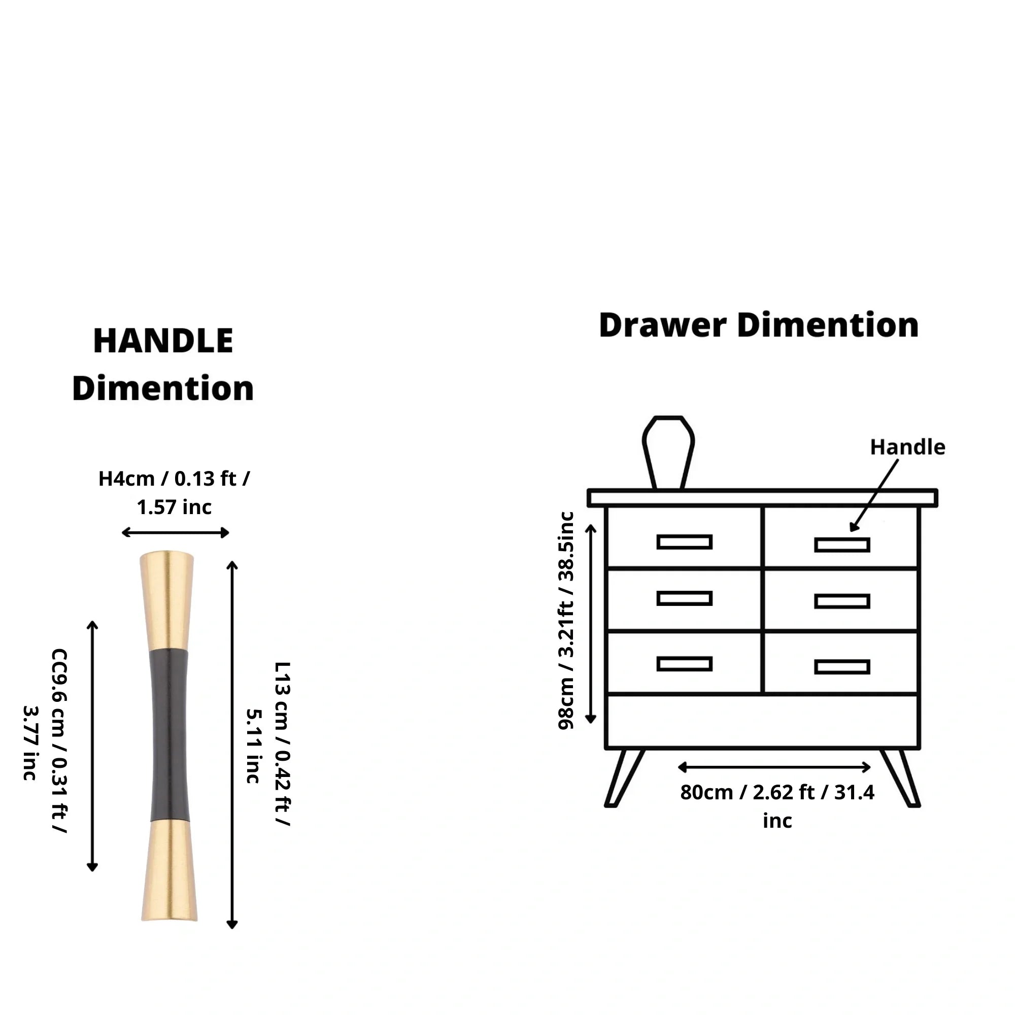 Mantara Sylvia Handle W-0014 is a modern brass & wood handle in black+gold, ideal for wardrobes & drawers.