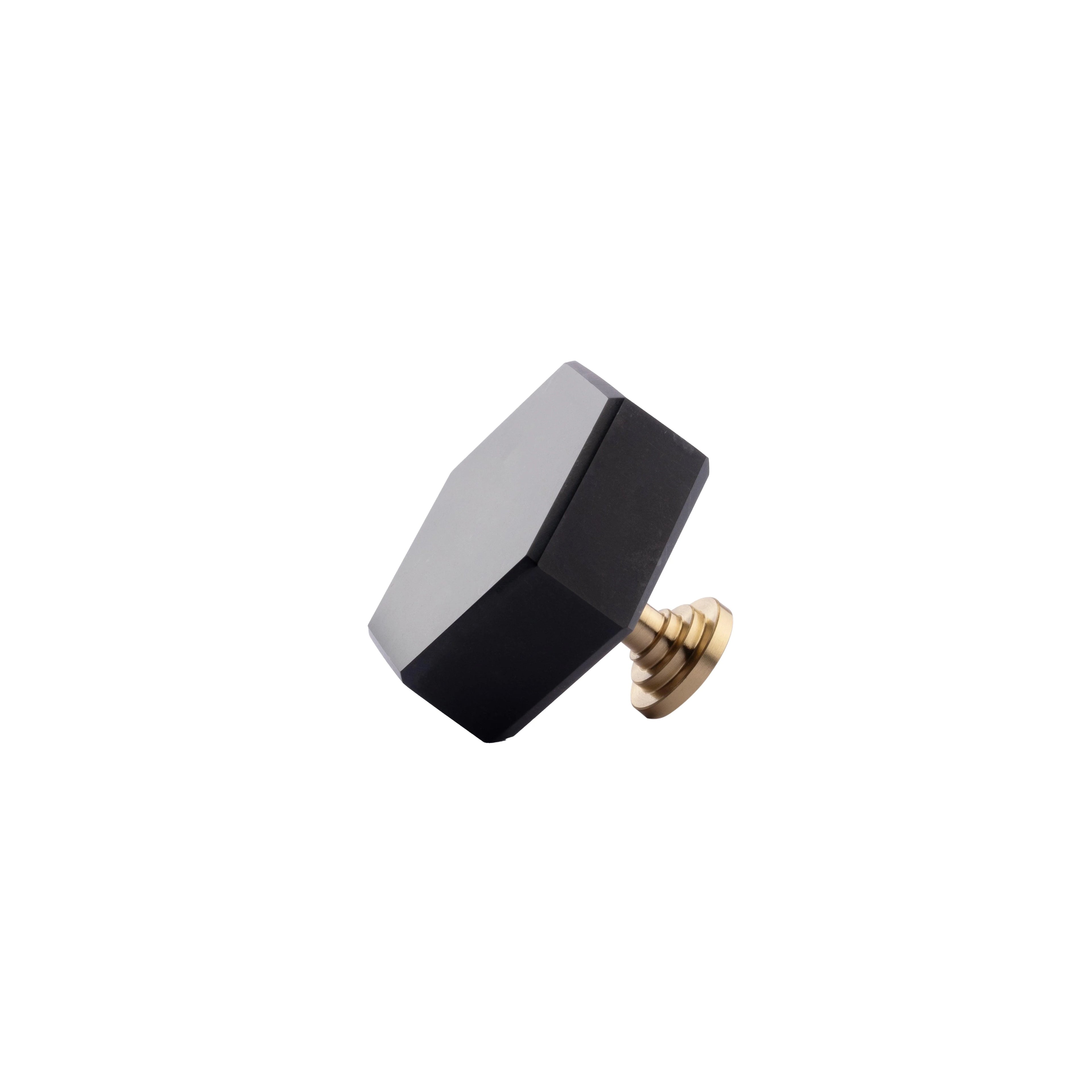The Mantara M-0002 Tetris Knob is a modern marble and brass knob in black, perfect for doors, drawers, and cabinets.